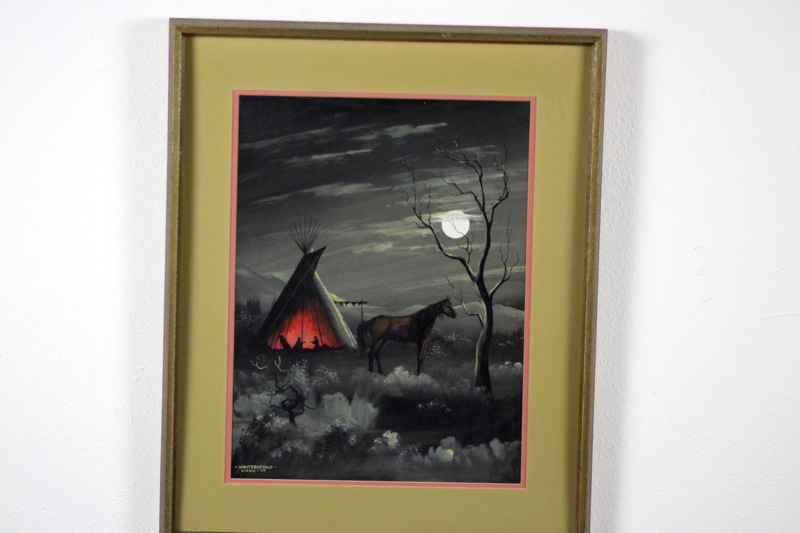 Whitebuffalo Kiowa Tipi and Horse at Night 1970 (1 of 7)