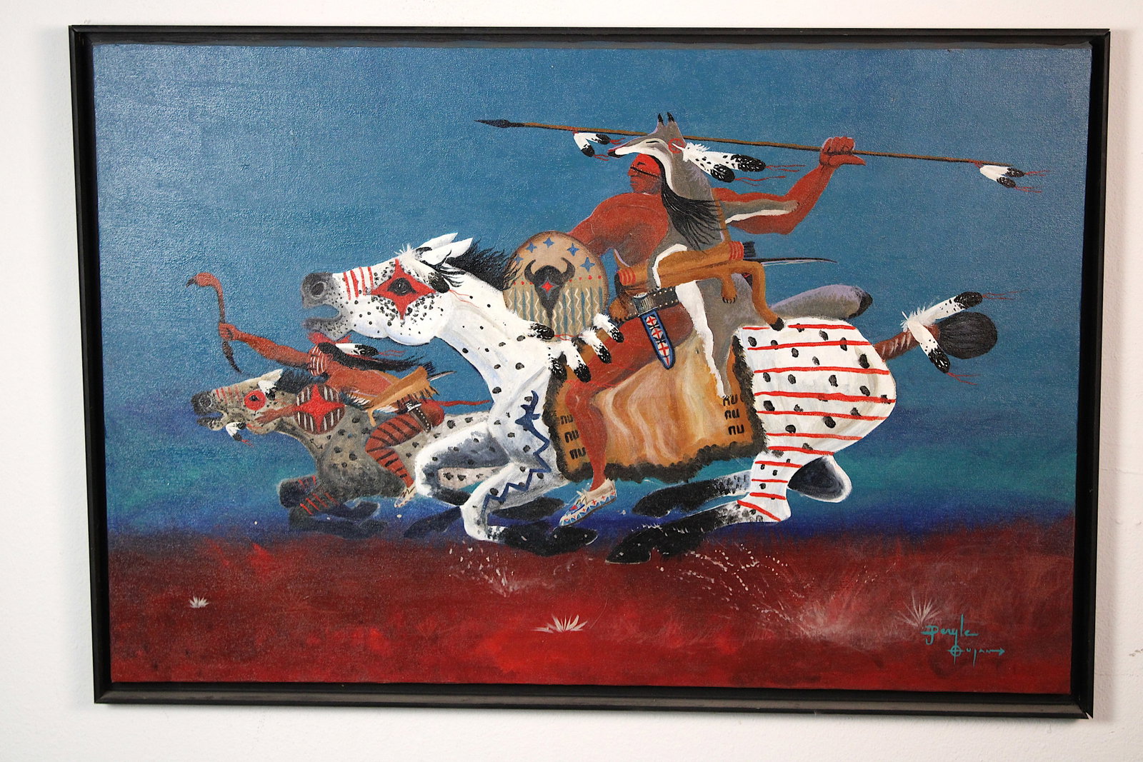 Two Warriors Taos Pueblo Lujan Style Painting (1 of 5)