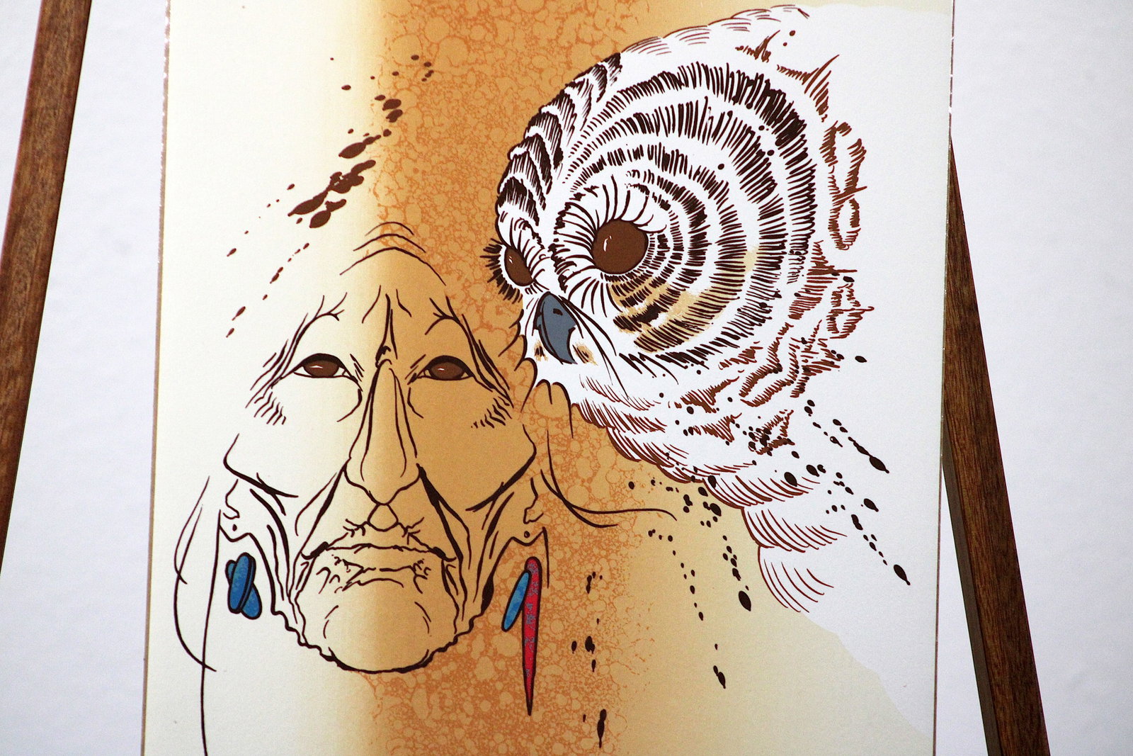 Bert Seabourn Cherokee Owl Vision Silkscreen: Bert Dail Seabourn (Cherokee, 1931-2022), "Owl Vision." Limited edition silkscreen (serigraph) print, 1987, depicting a Native American figure paired with an owl - a recurring, signature subject in Se
