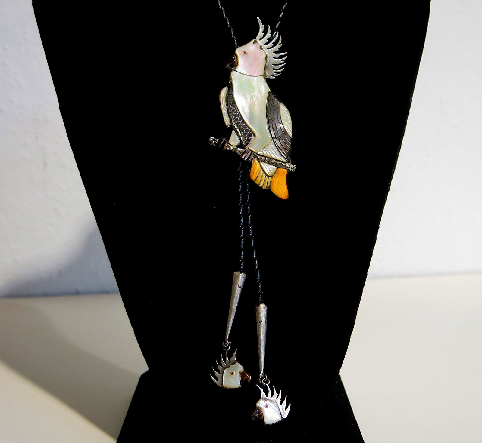 Zuni Multi-Stone Inlay Cockatoo Bolo Tie Set (1 of 6)