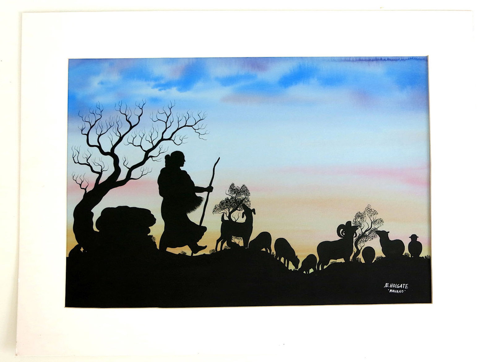 J.E. Holgate Unframed Signed Navajo Silhouette Painting (1 of 6)