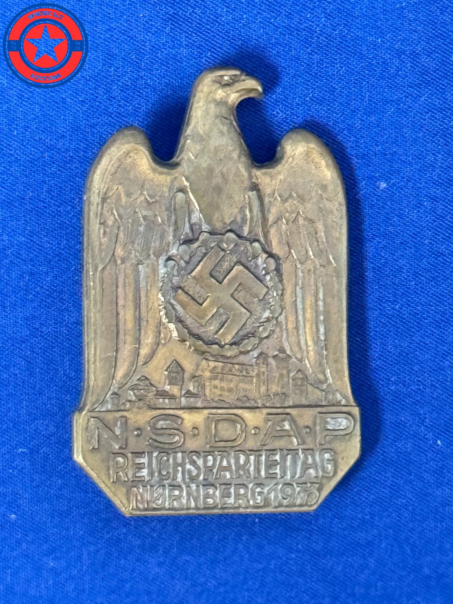 WW2 German Reichsparteitag N?rnberg 1933 Badge: The National Socialist German Workers' Party, commonly referred to in English as the Nazi Party, was a far-right political party in Germany that was active between 1920 and 1945 and practised the ideo