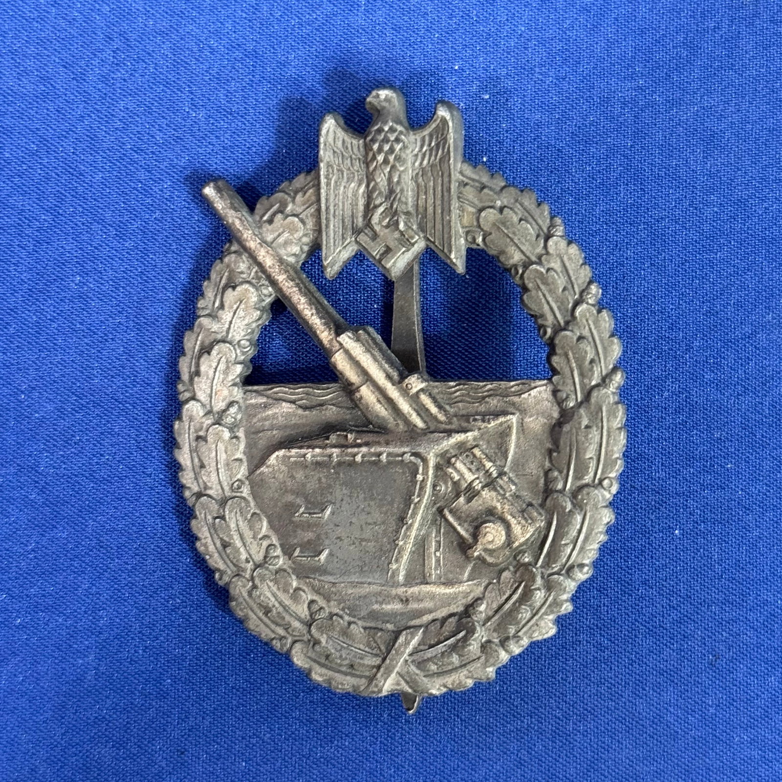 WW2 German Kraigsmarine Coastal Artillery Badge: NaziKM Coastal Artillery Badge, On back marked L-56