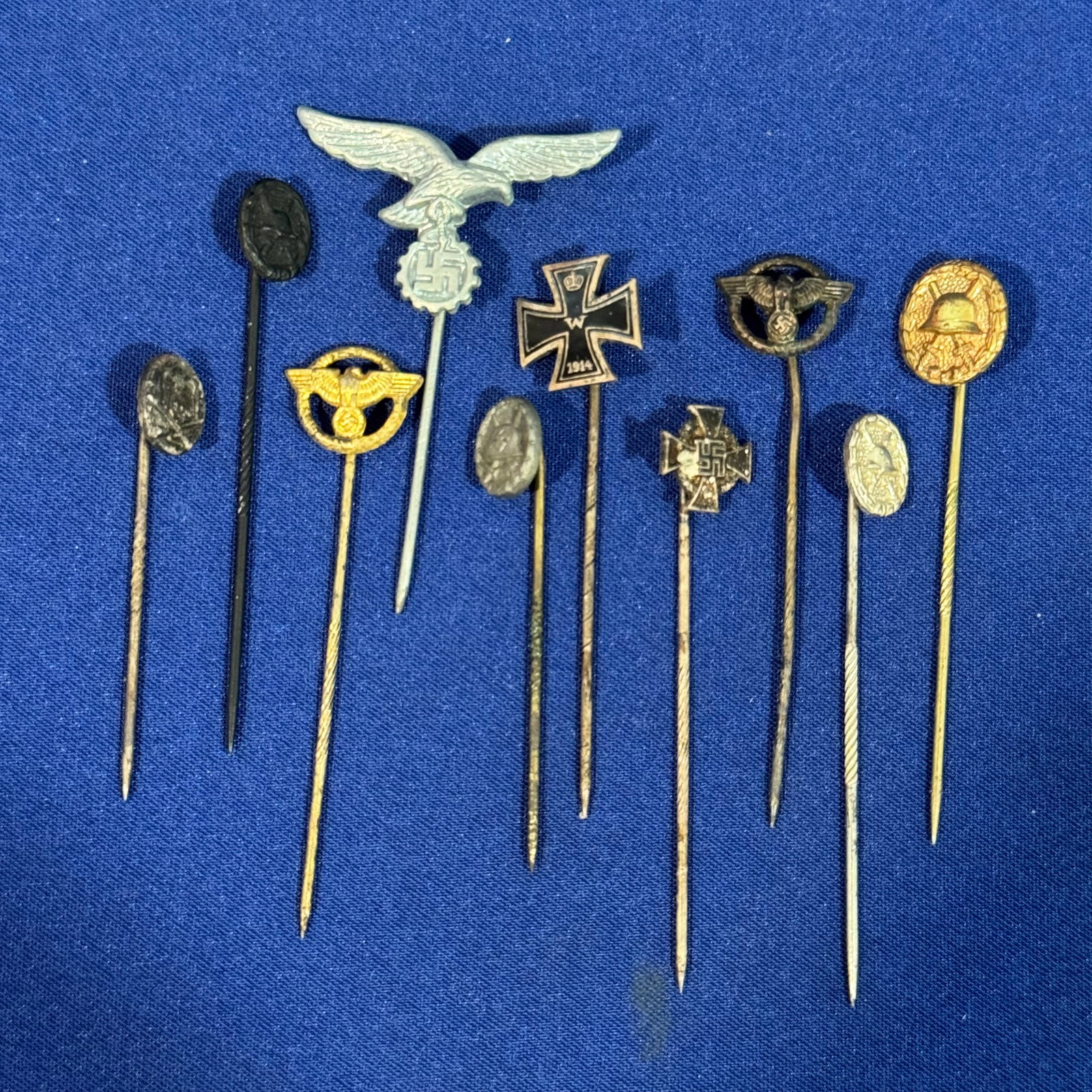 WW2 German 10 Miniature stickpin, Wound Badge, political badge & Party badge: WW2 10 Miniature stickpin, Wound Badge, political badge & Party badge