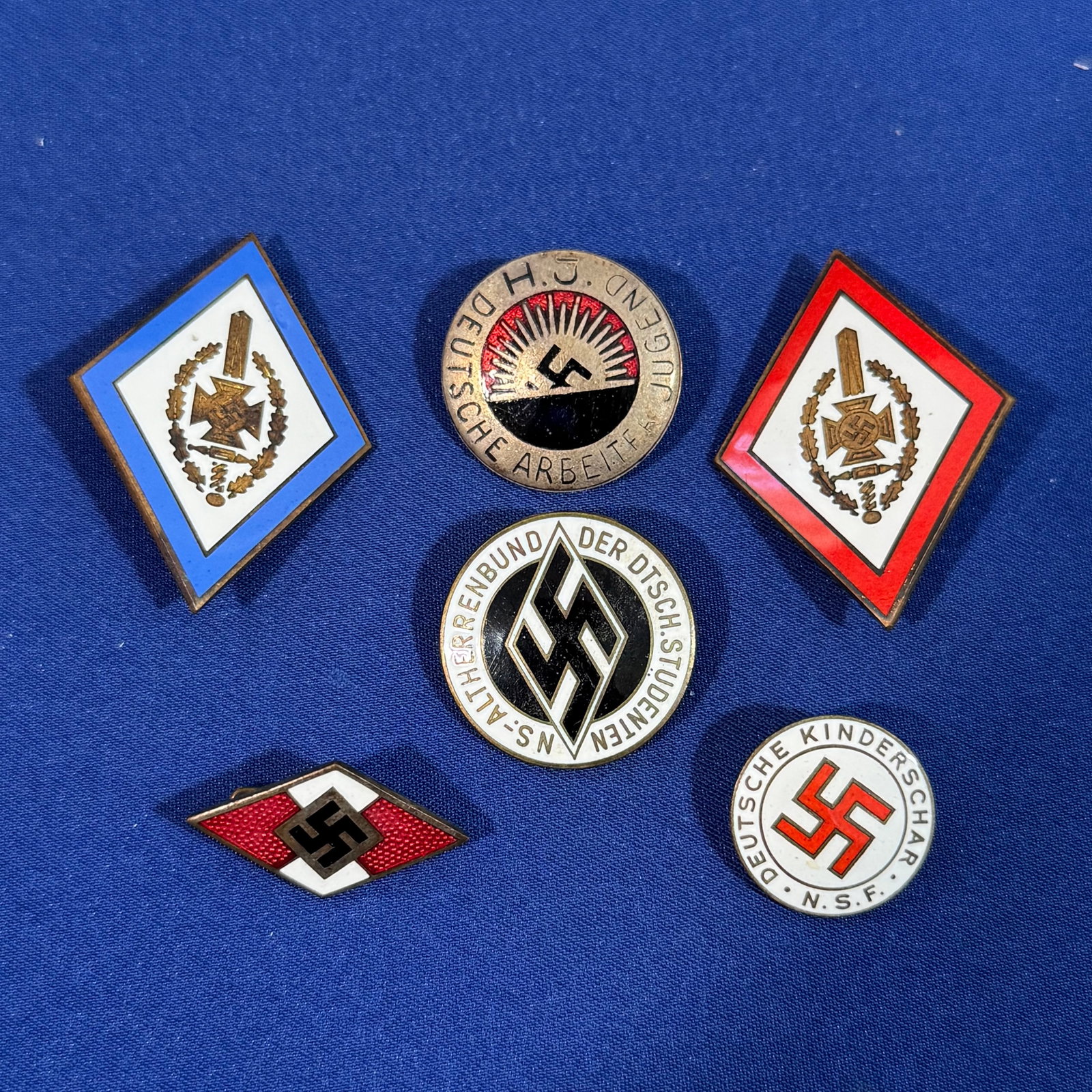 WW2 Lot of 6 Enamal Badges. NSKOV HJ KINDER Rare: WW2 Lot of 6 Enamal Badges. NSKOV HJ KINDER Rare
