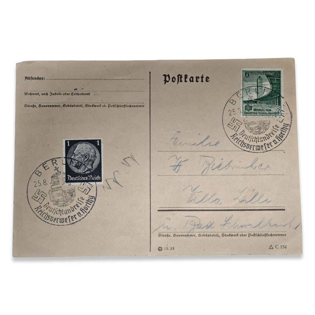 WW2 German Third Reich Commemorative Postcards and Postal Stationery - Ganzsachen: 5 Printed cardstock and paper with adhesive postage stamps and ink cancellations.This lot features several prime celebration of national holidays examples from 1938, including cancellations celebratin