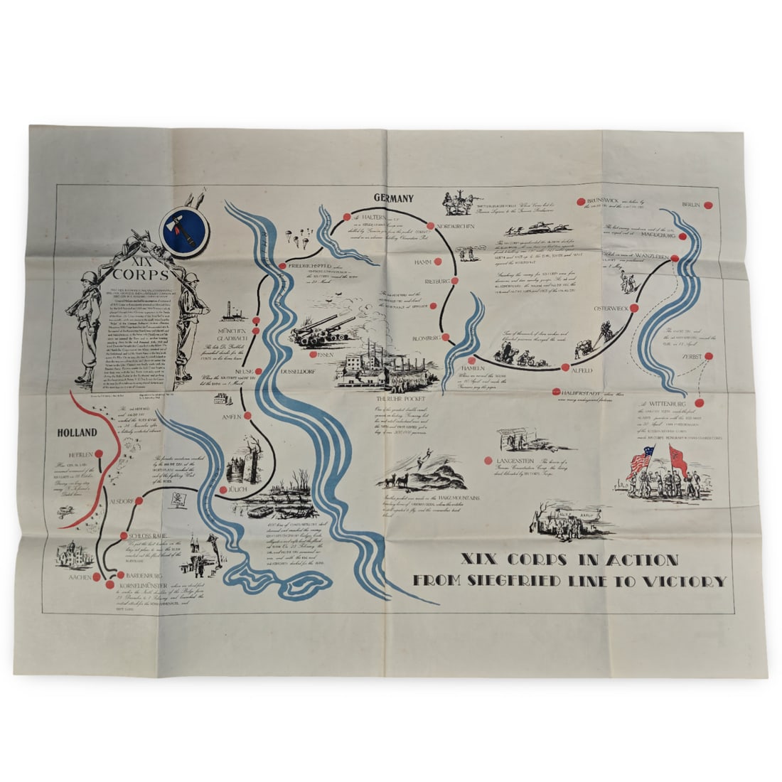 WWII US Army XIX Corps Route Map Souvenir - The Tomahawk Strikes from Siegfried Line to Victory Vol1 - 2