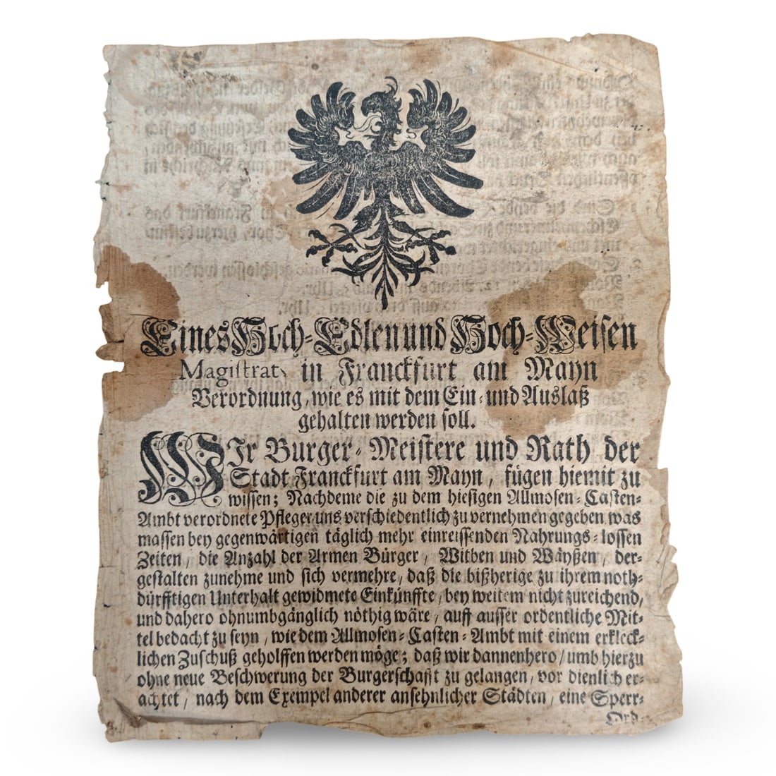 18th-Century German Civic Ordinance Broadside - Frankfurt am Main (1 of 3)