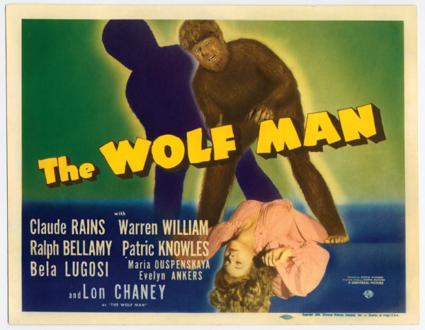 The Wolf Man title card: 459. The Wolf Man title card. (Universal, 1941) This stunning and vibrant card has had two small staple