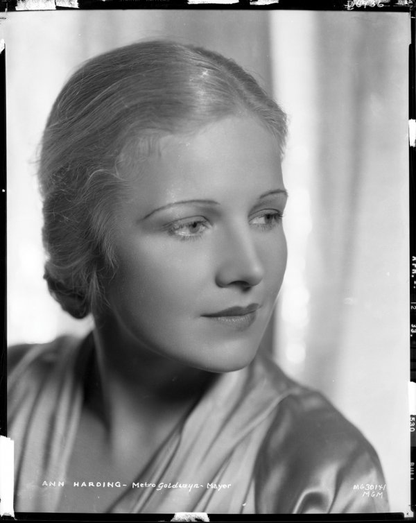 Ann Harding camera negative - When Ladies Meet: 666. Ann Harding camera negative from When Ladies Meet by Clarence Sinclair Bull. (M-G-M, 1933) Black-and-white 8 x 10 in. camera negative on safety film of Ann Harding from When Ladies Meet by Claren