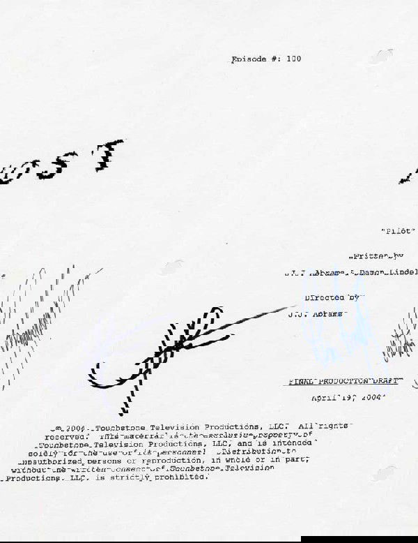 "Pilot" script signed by JJ Abrams & Damon Lindelof
