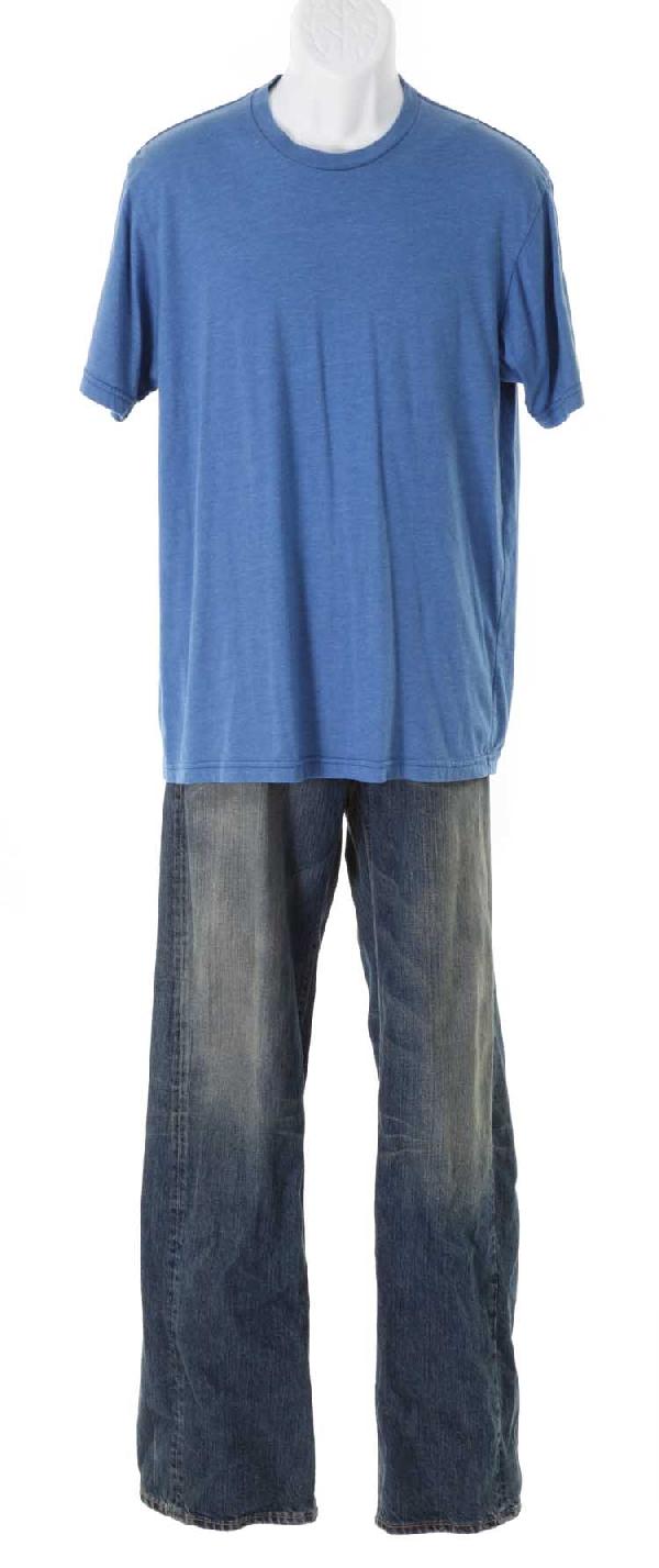 Sawyer's Pilot episode costume: Sawyer's Pilot episode costume. Sawyer's jeans, blue t-shirt and blue sleeveless t-shirt worn in the Pilot episode.