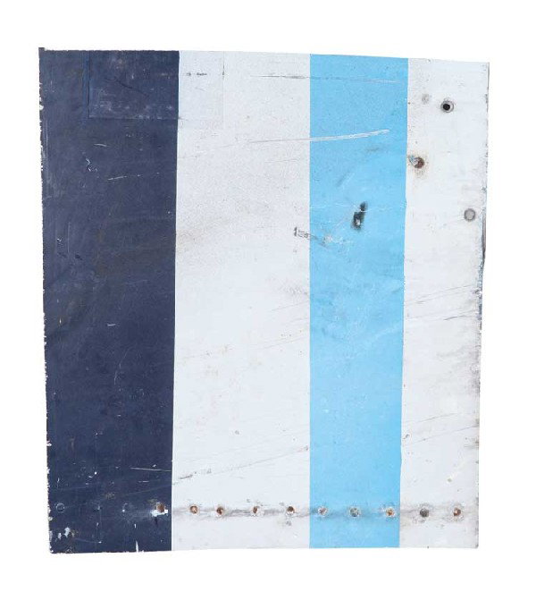 Section of Oceanic Flight 815 wreckage #3: Section of Oceanic Flight 815 wreckage #3. Small rectangular section of the Oceanic Flight 815 fuselage measuring 17 in. x 18 ½ in. Constructed from aircraft-grade aluminum. Distressed.