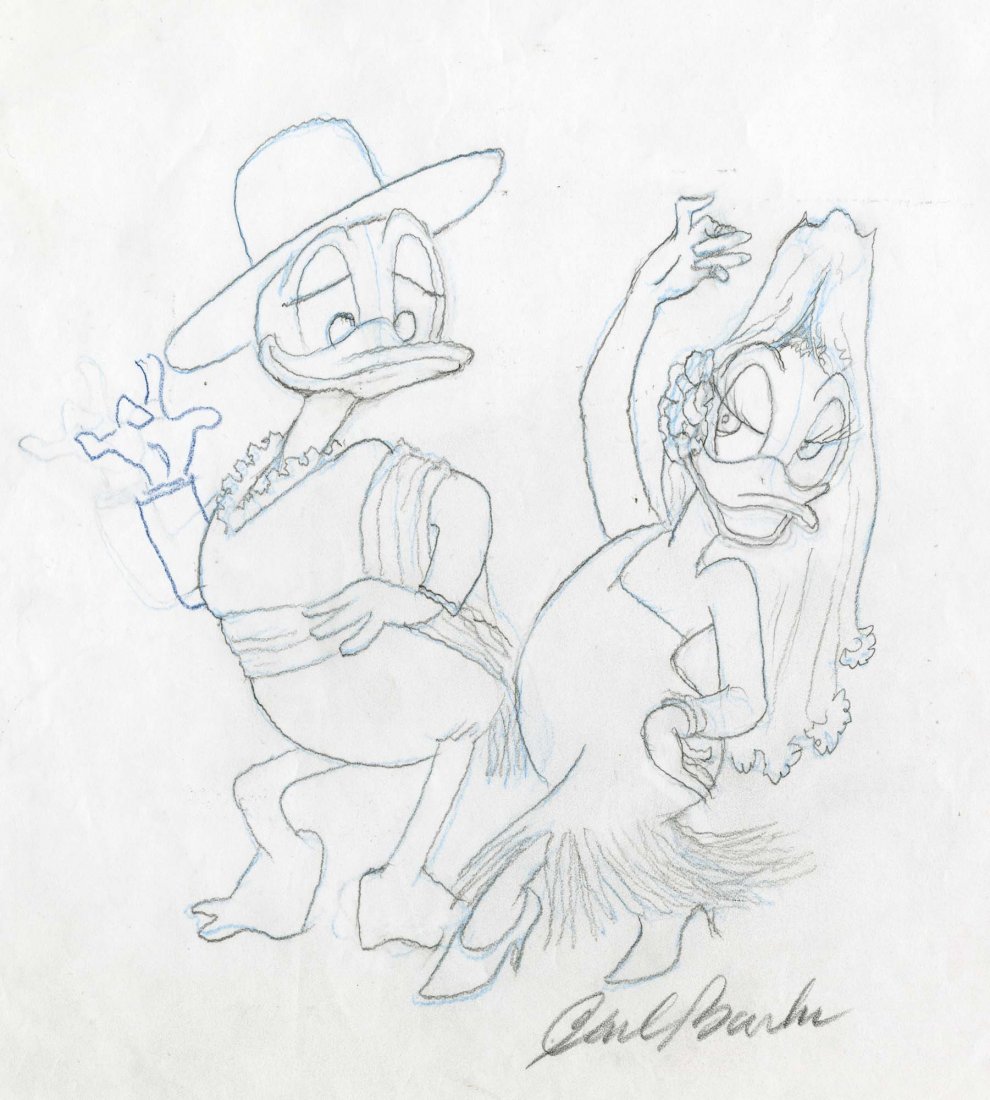 Two Carl Barks signed preliminary pencil sketches