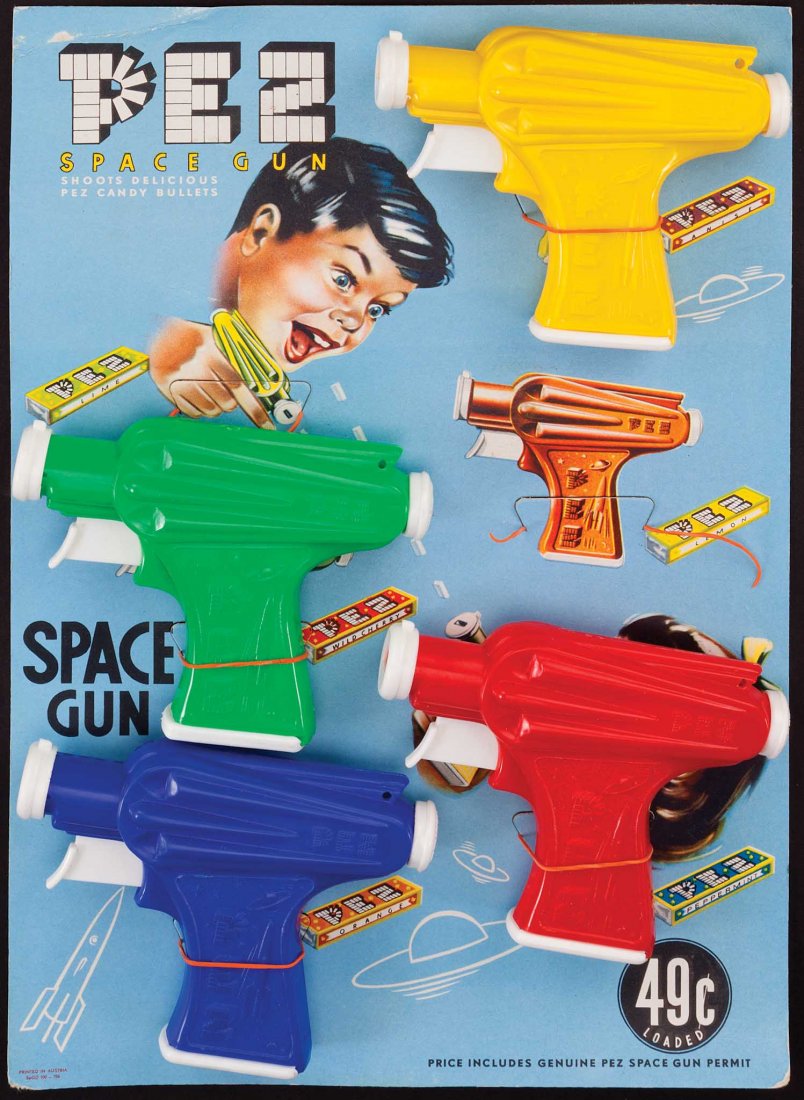 For Auction 268 PEZ SPACE GUN DISPLAY WITH FOUR GUN DISPENSERS (0268