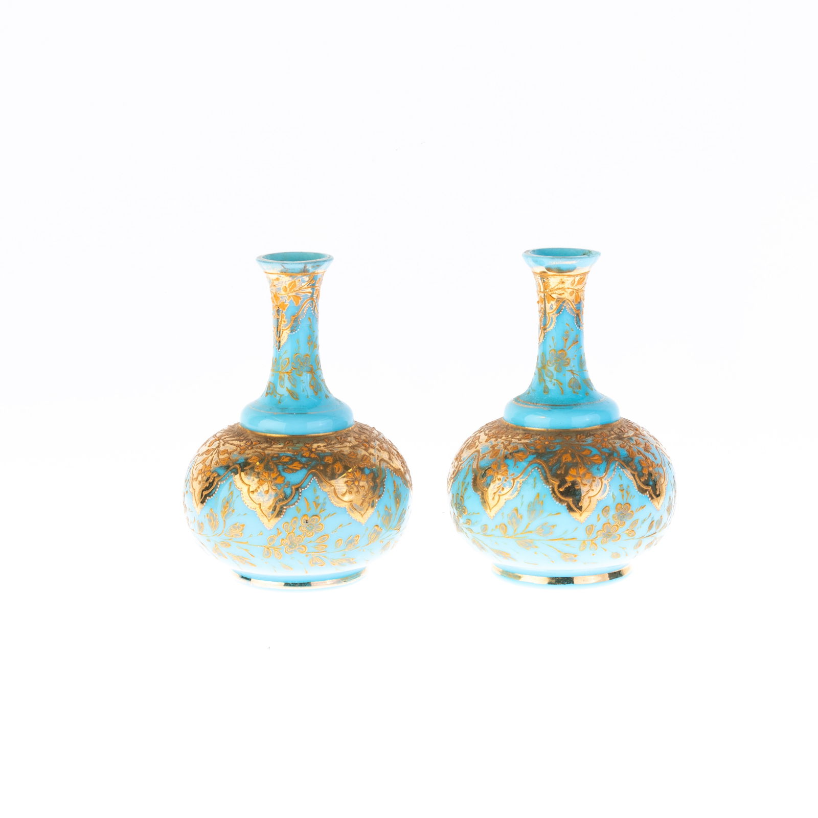 PAIR OF CONTINENTAL GILT OPALINE VASES (1 of 7)