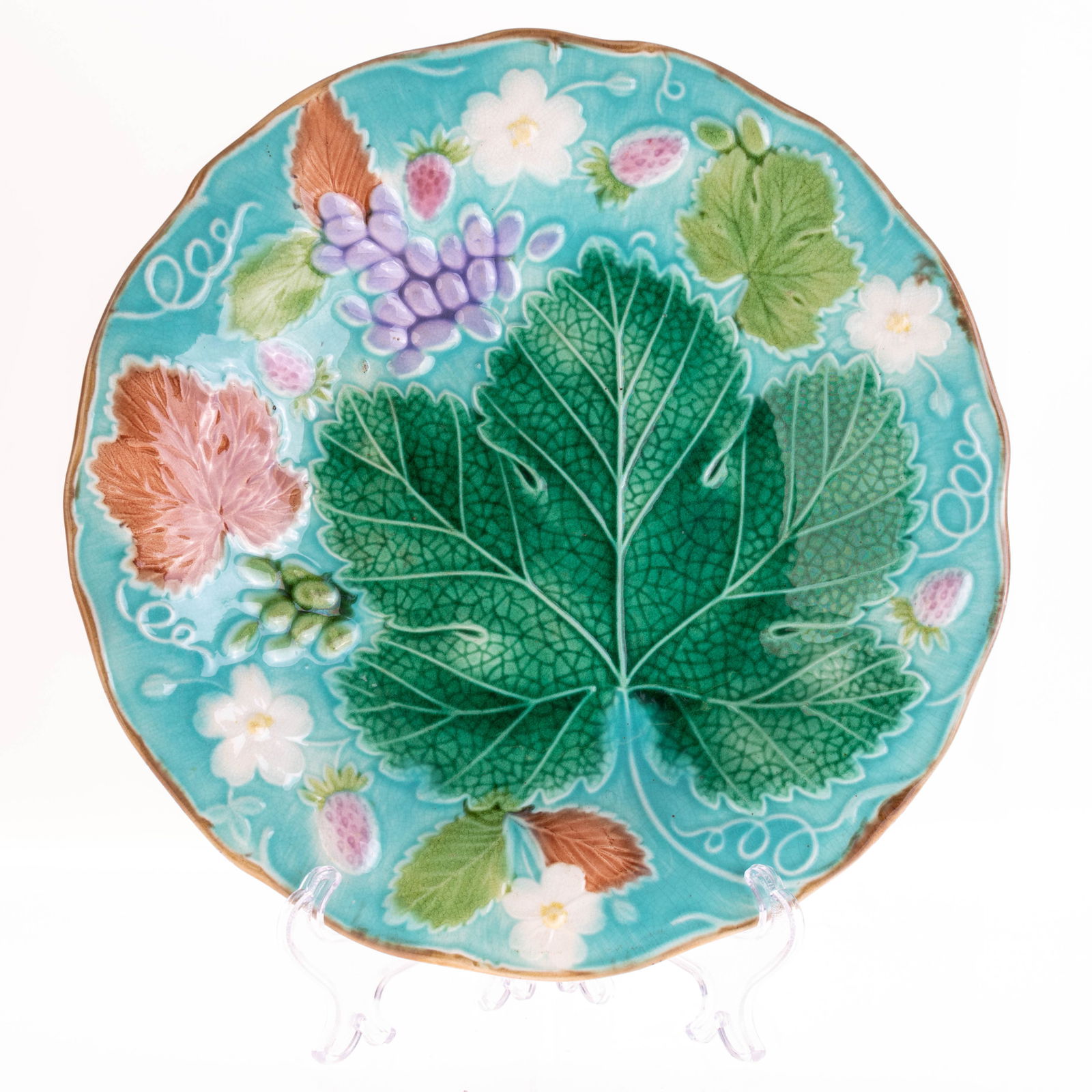 ANTIQUE WEDGWOOD ETRURIA GLAZED MAJOLICA PLATE (1 of 5)