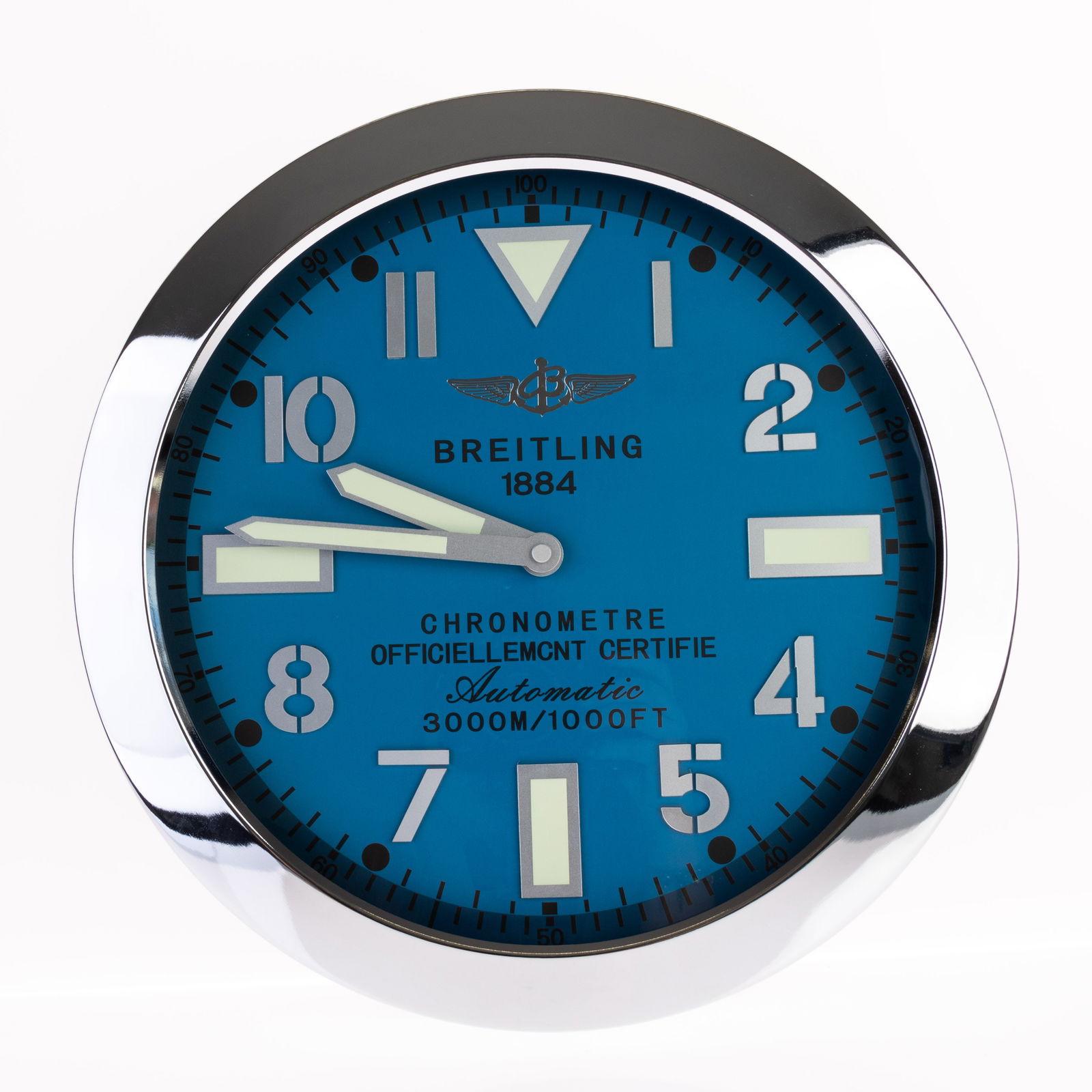 BREITLING ADVERTISING OFFICIAL DEALERSHIP CLOCK: (HEIGHT) 35CM.From a collection of Wedgwood and other selected ceramic/porcelain objects. Kindly examine all photographs provided in this listing or ask for a condition report. All items offered are i