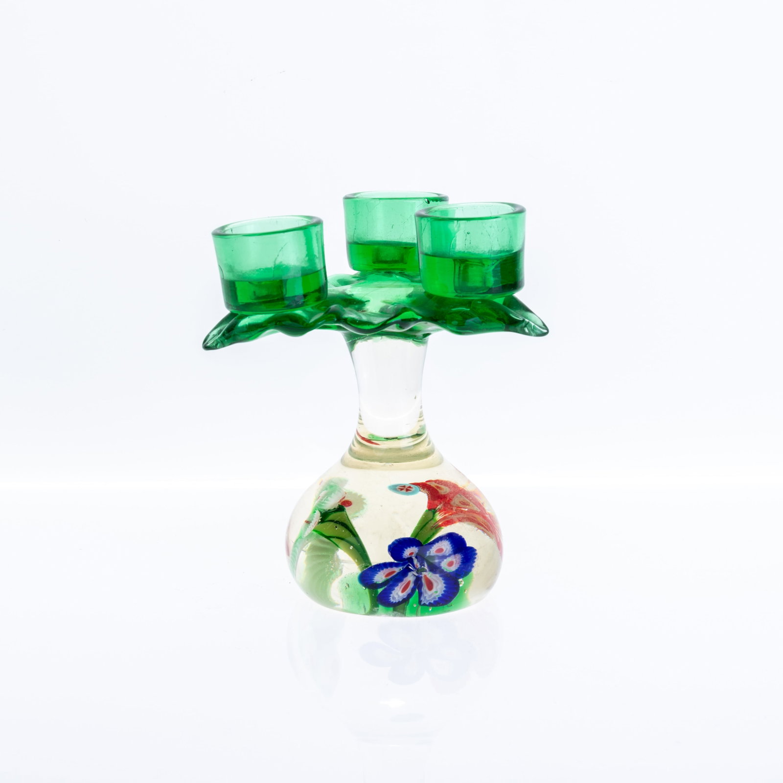 MURANO MILLEFIORI GLASS CANDLE SCONCE: 10x10x12CM.From a collection of Wedgwood and other selected ceramic/porcelain objects. Kindly examine all photographs provided in this listing or ask for a condition report. All items offered are in g