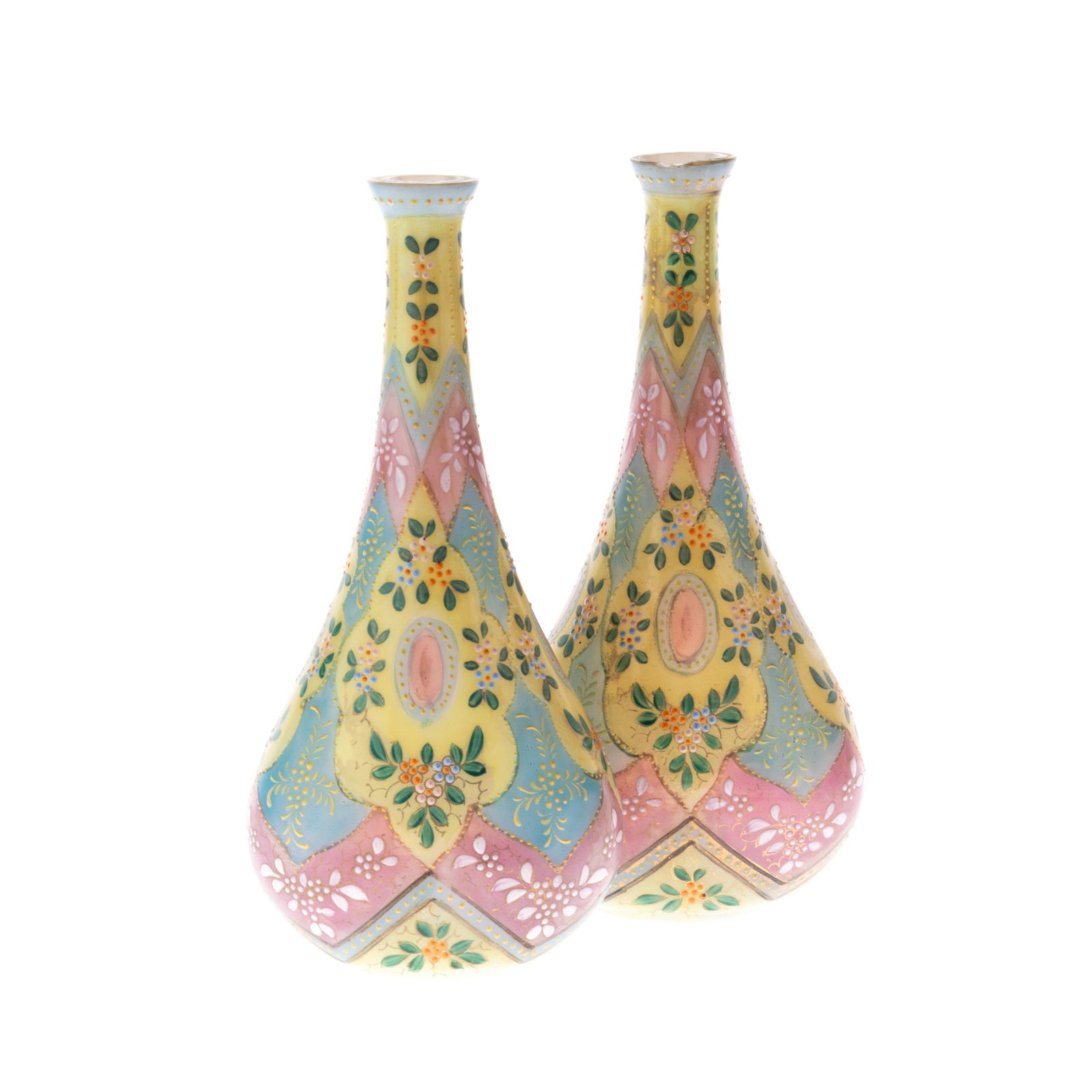PAIR OF BOHEMIAN PAINTED OPALINE GLASS VASES (1 of 2)