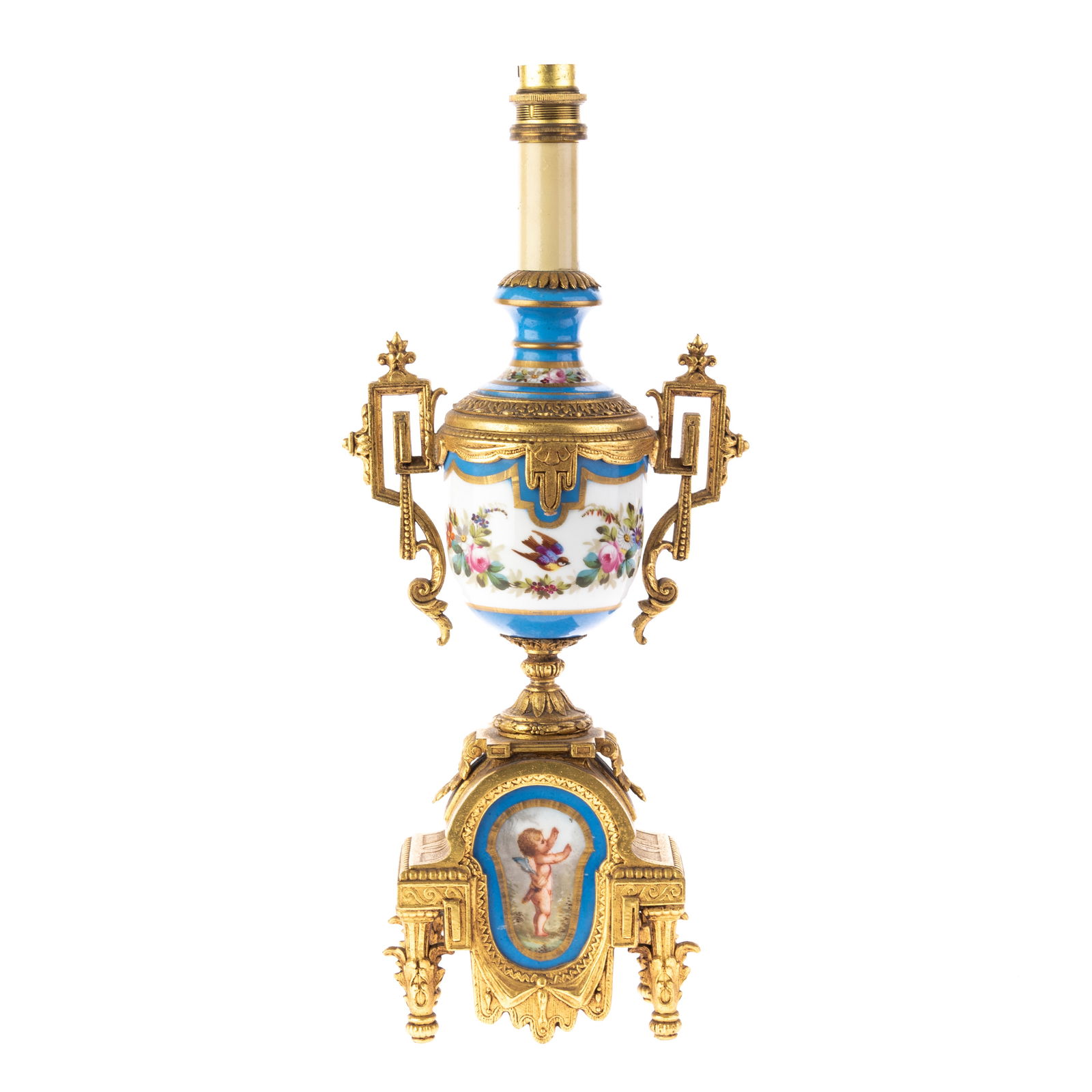 ANTIQUE SEVRES STYLE HAND PAINTED PUTTO LAMP VASE (1 of 2)