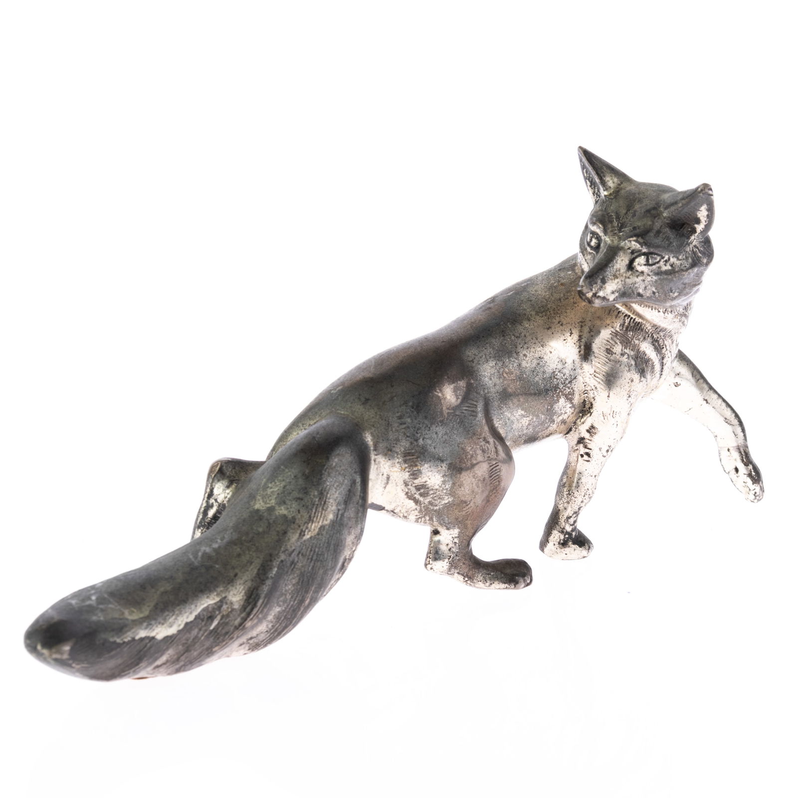 ANTIQUE SILVER PLATED FOX SCULPTURE FIGURE (1 of 2)