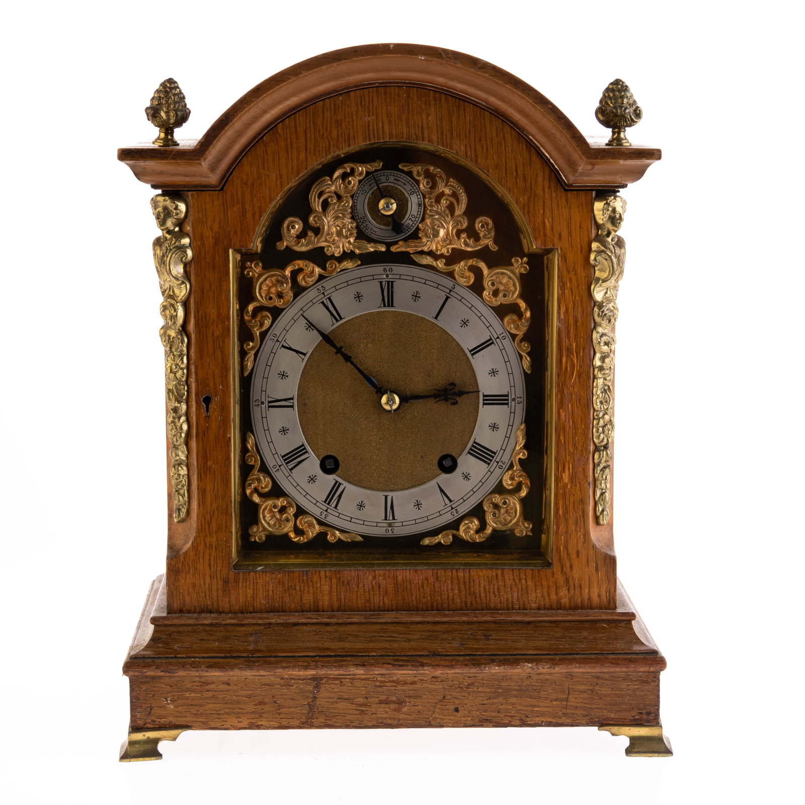 ANTIQUE MAHOGANY WOOD AND BRASS MANTEL CLOCK (1 of 3)