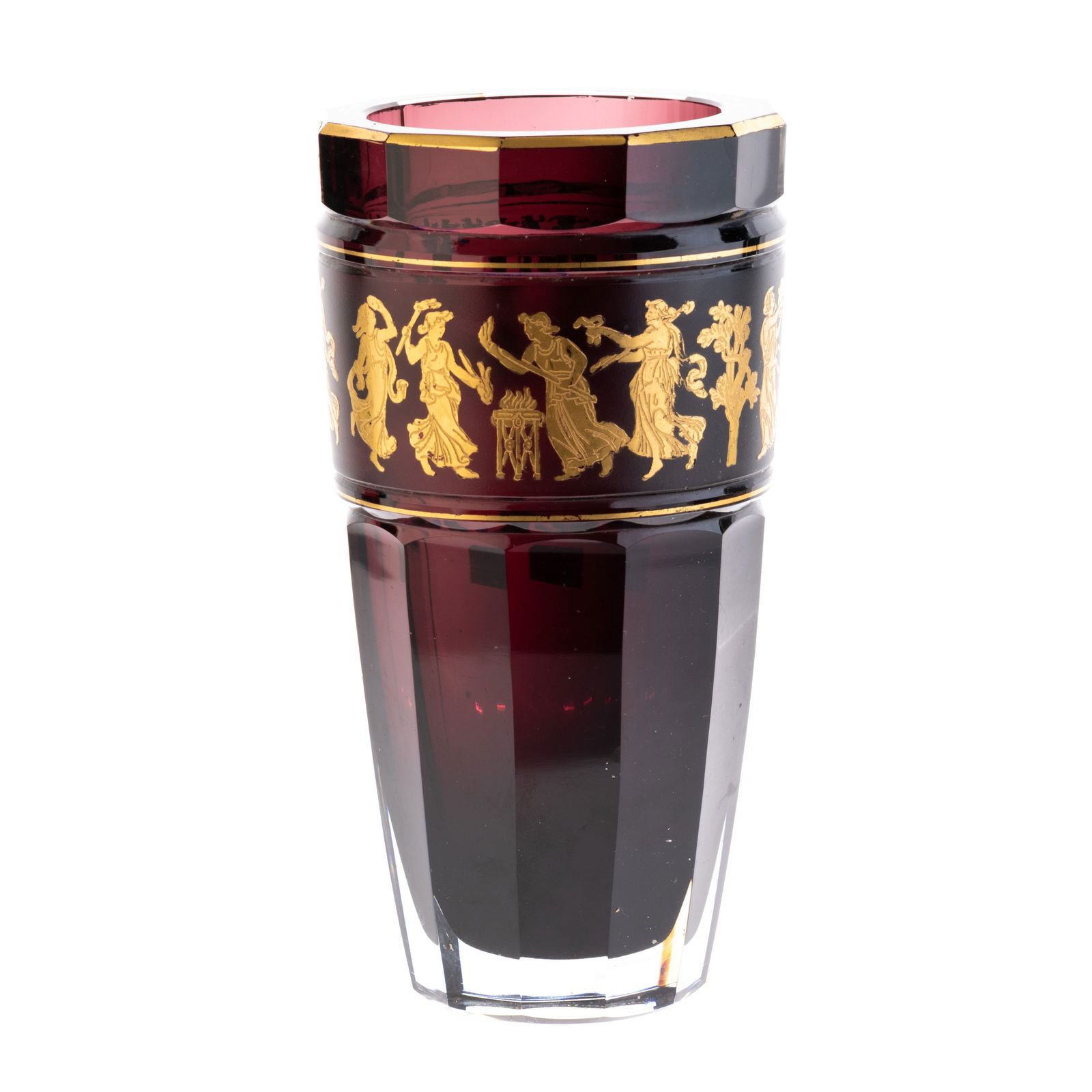 VAL SAINT LAMBERT "DANSE DE FLORE" AMETHYST GILDED GLASS VASE (1 of 3)