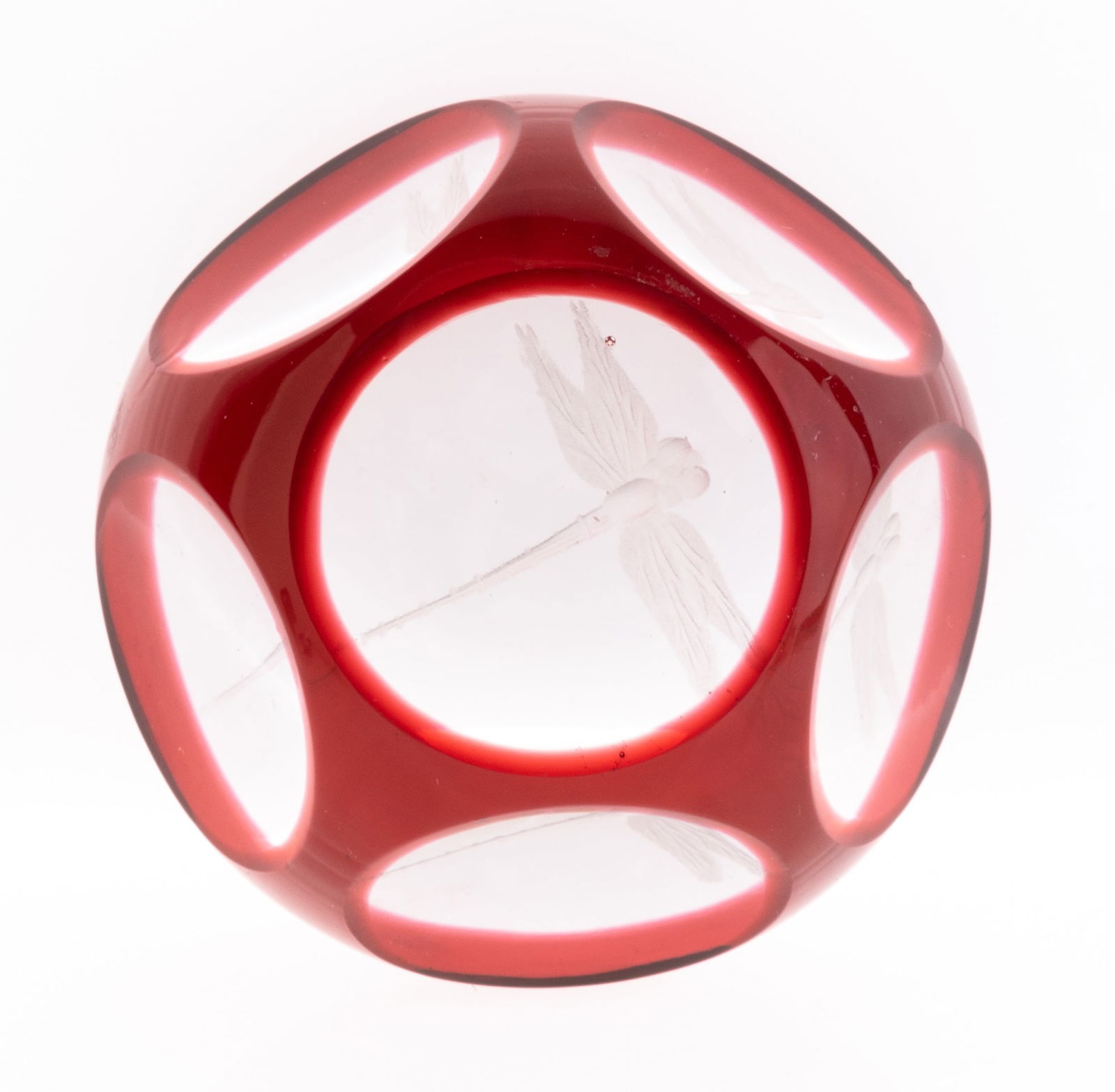 RUBY GLASS ART DECO INTAGLIO DRAGONFLY PAPERWEIGHT (1 of 2)