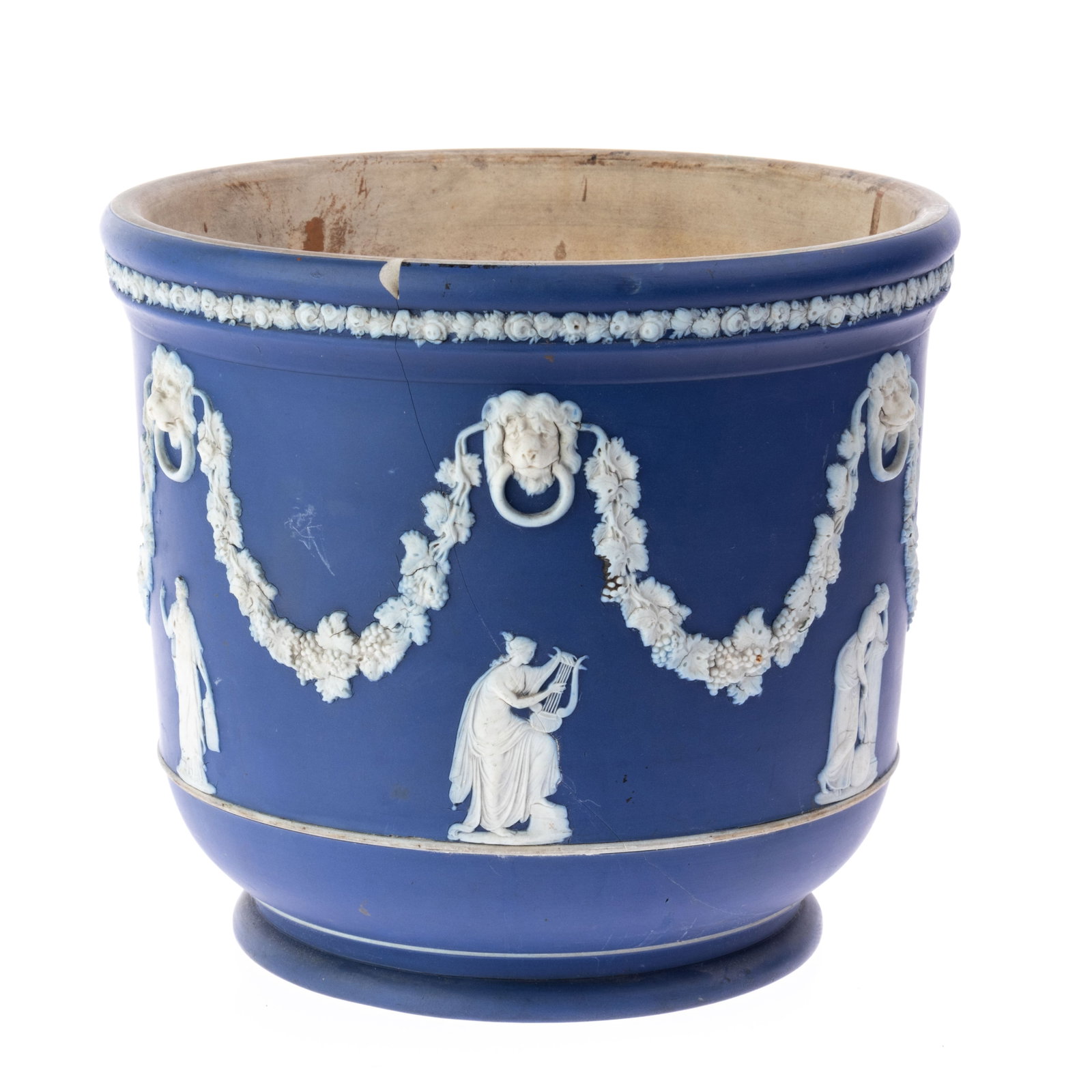 WEDGWOOD PORCELAIN CERAMIC JASPER PLANTER: (DIA) 24CM.From a collection of Wedgwood and other selected ceramic/porcelain objects. Kindly examine all photographs provided in this listing or ask for a condition report. All items offered are in g