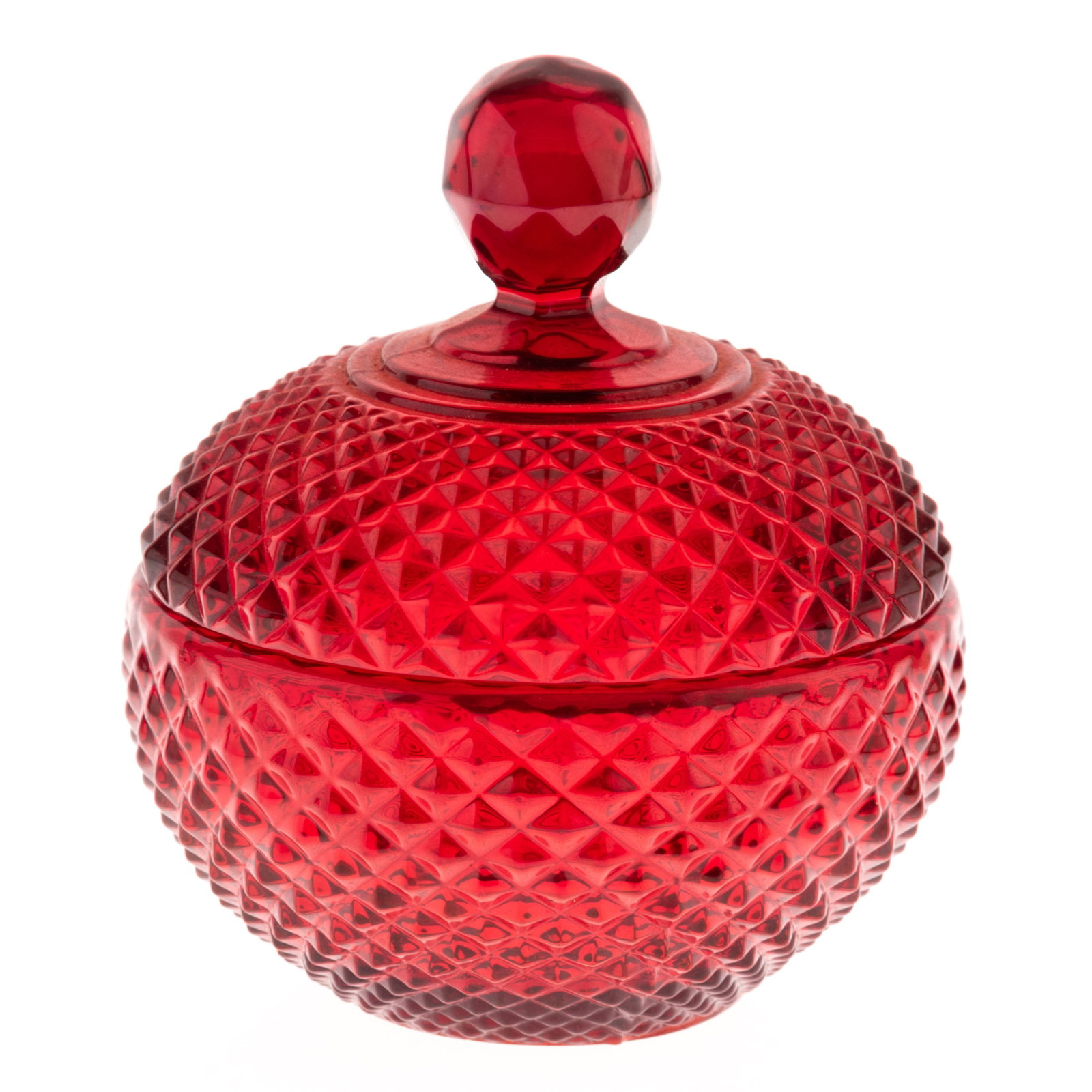 RUBY GLASS LIDDED CANDY BOWL: From a collection of Wedgwood and other selected ceramic/porcelain objects. Kindly examine all photographs provided in this listing or ask for a condition report. All items offered are in generally go