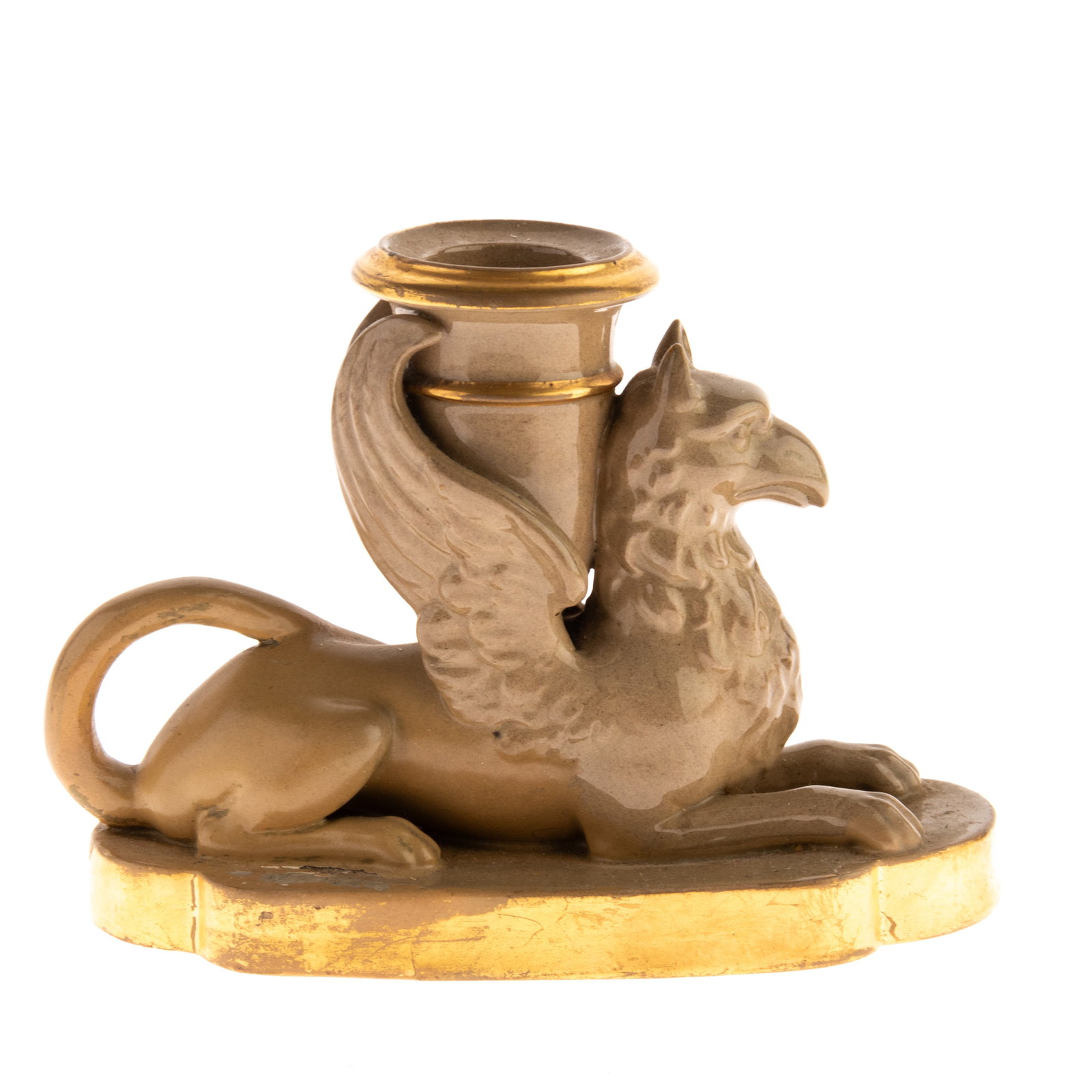 EARLY 19TH CENTURY ENGLISH POTTERY GRIFFIN CANDLE HOLDER (1 of 6)