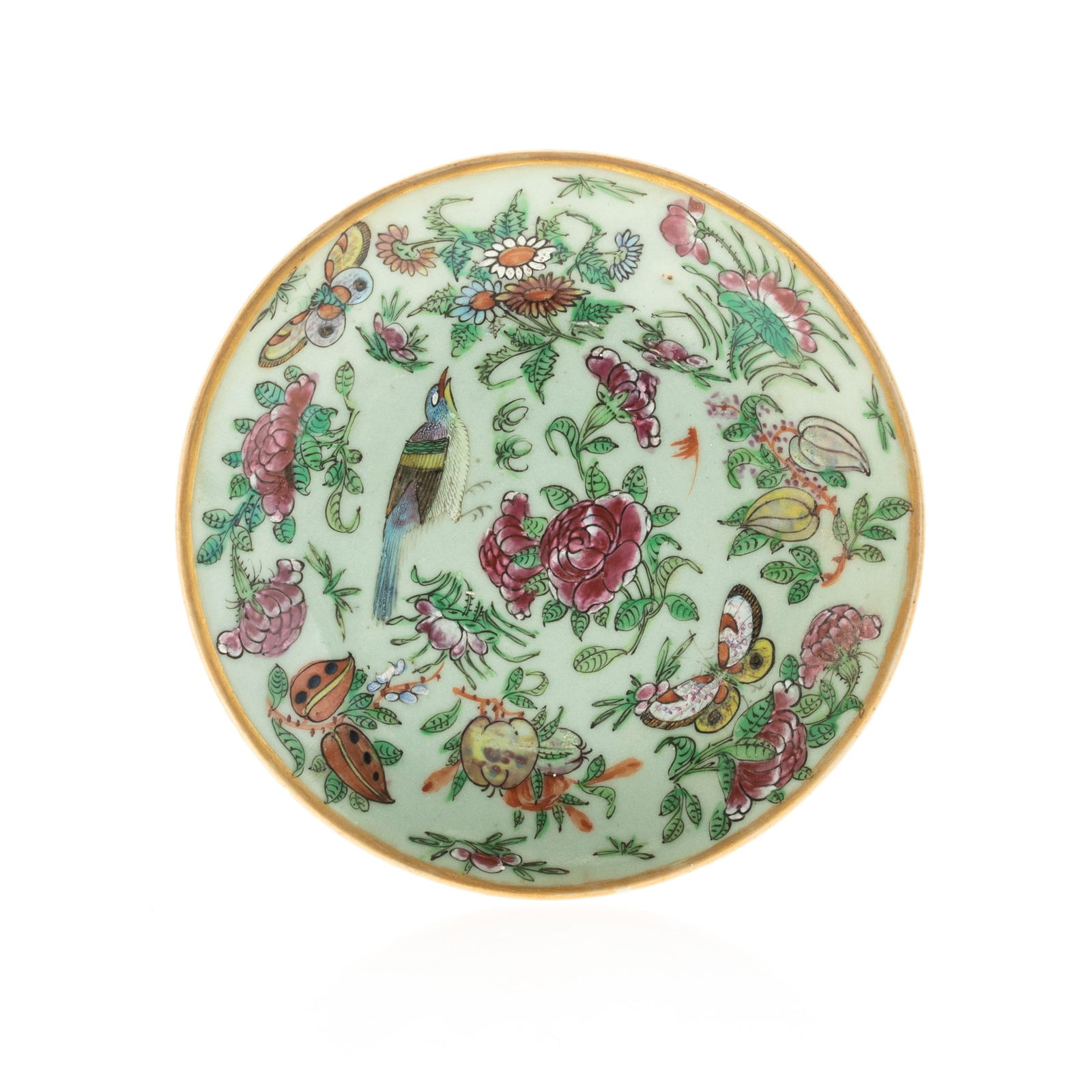 ANTIQUE CHINESE QING CANTON CELADON PORCELAIN PLATE 19TH CENTURY (1 of 2)