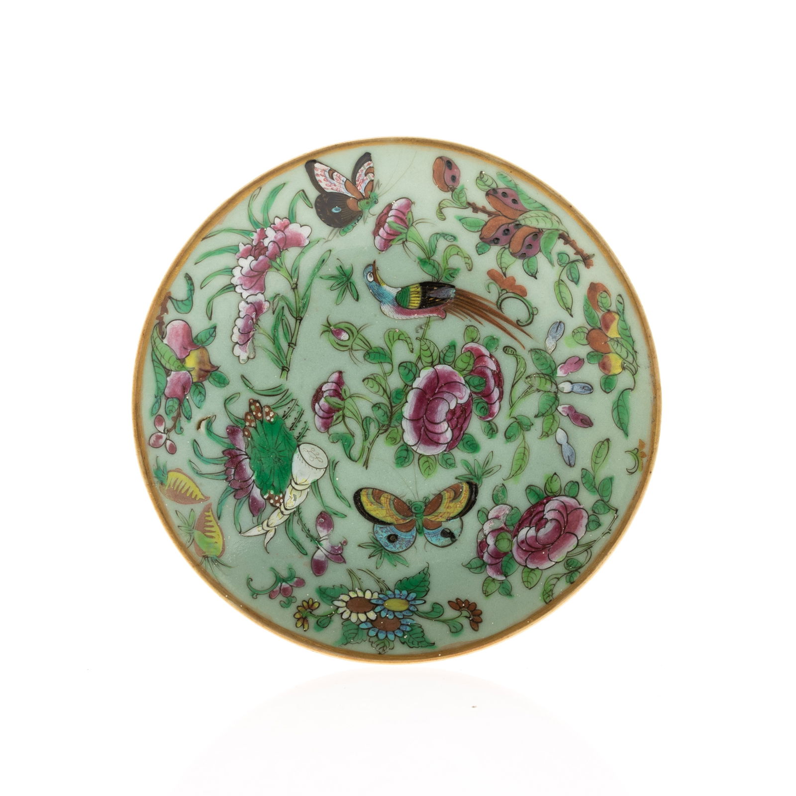 ANTIQUE CHINESE QING CANTON CELADON PORCELAIN PLATE 19TH CENTURY (1 of 2)