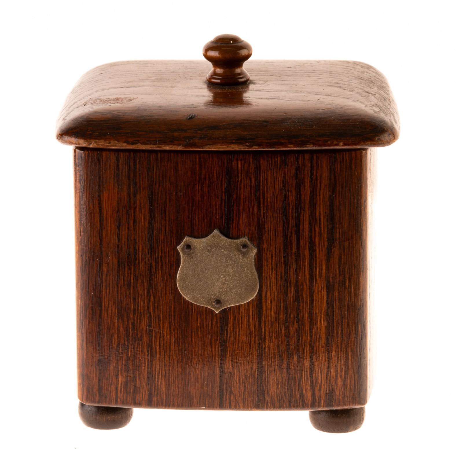 ANTIQUE MAHOGANY WOOD LIDDED TEA CADDY WITH CREST (1 of 4)