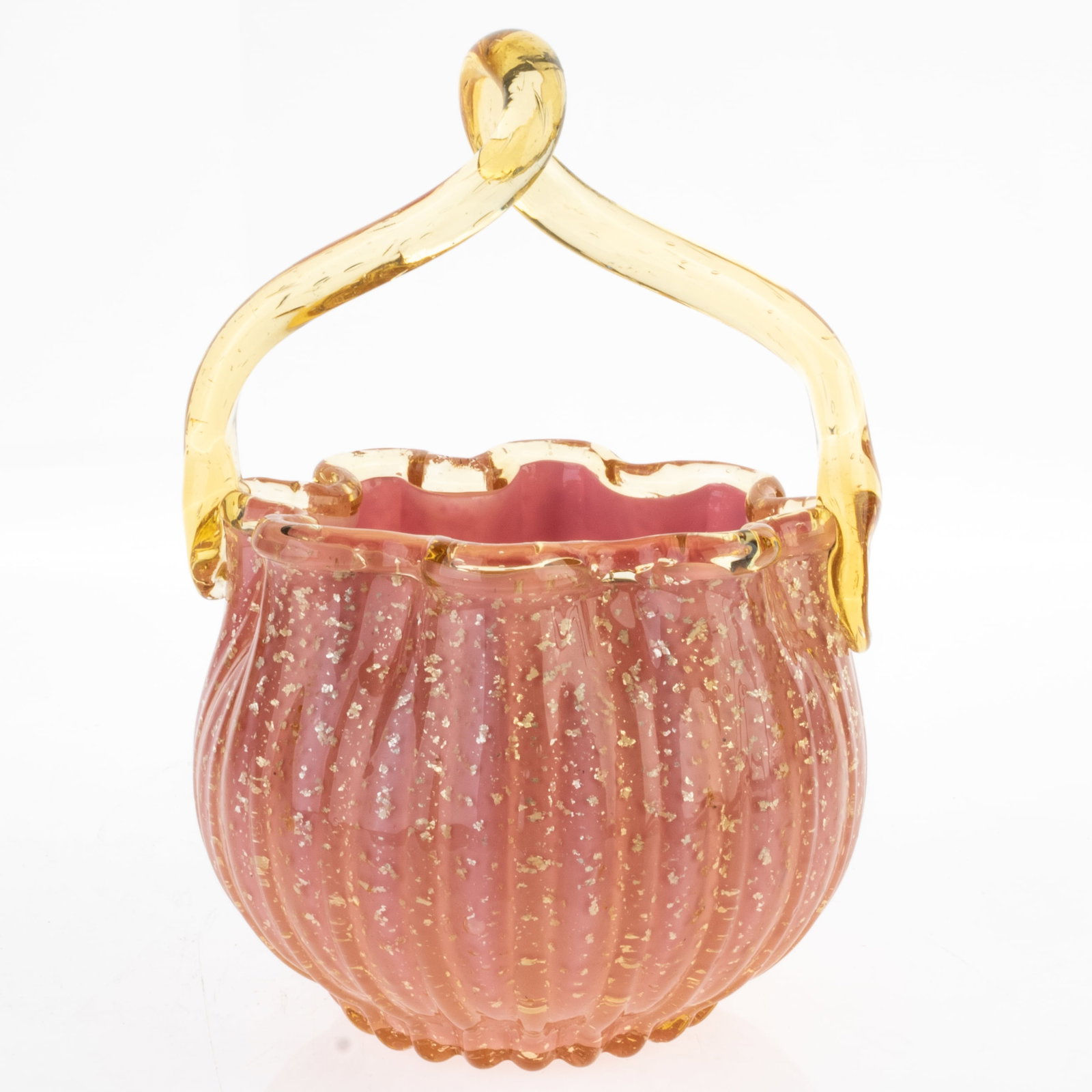 VENETIAN GILT HAND-BLOWN GLASS BASKET: From a collection of Wedgwood and other selected ceramic/porcelain objects. Kindly examine all photographs provided in this listing or ask for a condition report. All items offered are in generally go