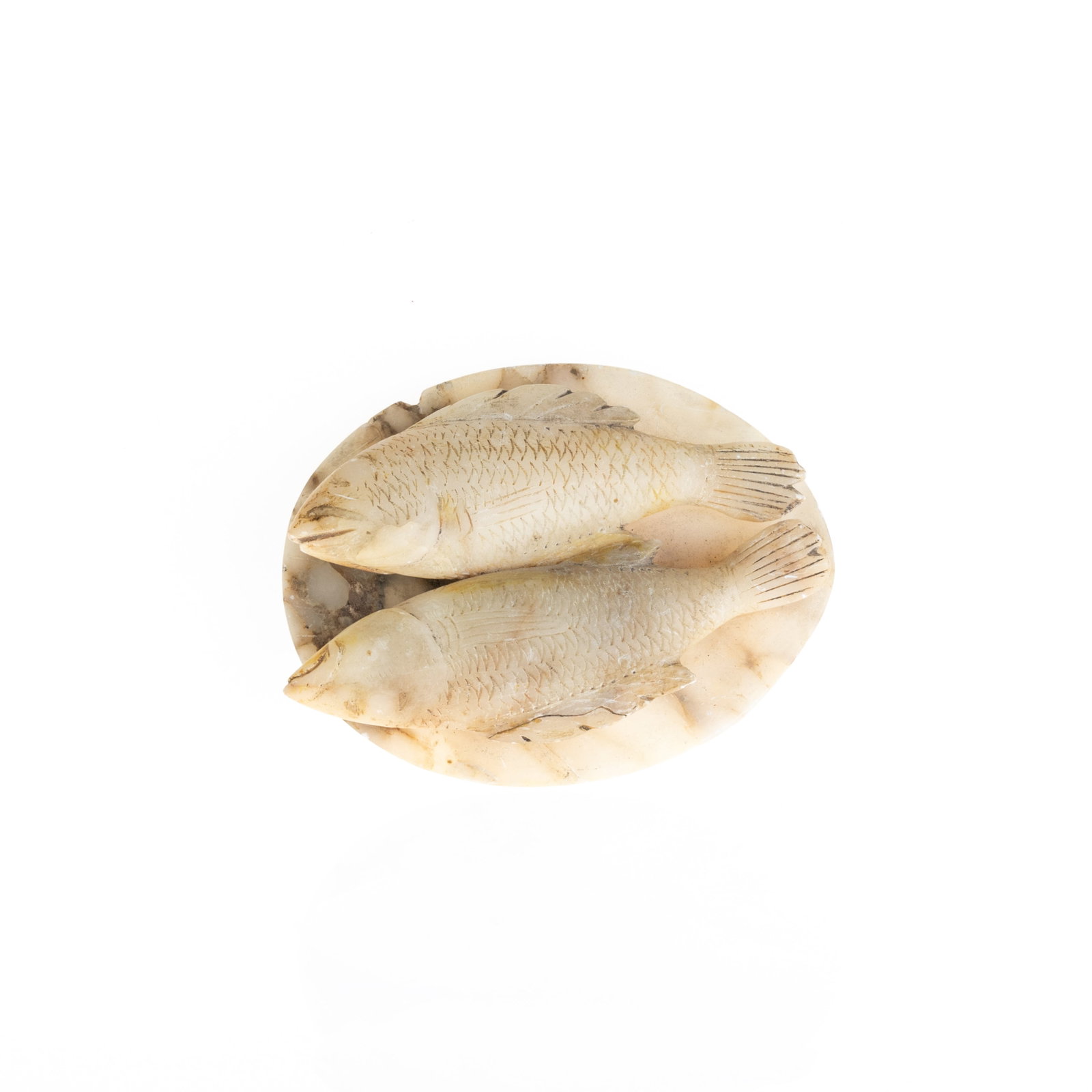 ALABASTER FISH SCULPTURE: 15x11x3.5CM.From a collection of Wedgwood and other selected ceramic/porcelain objects. Kindly examine all photographs provided in this listing or ask for a condition report. All items offered are in 