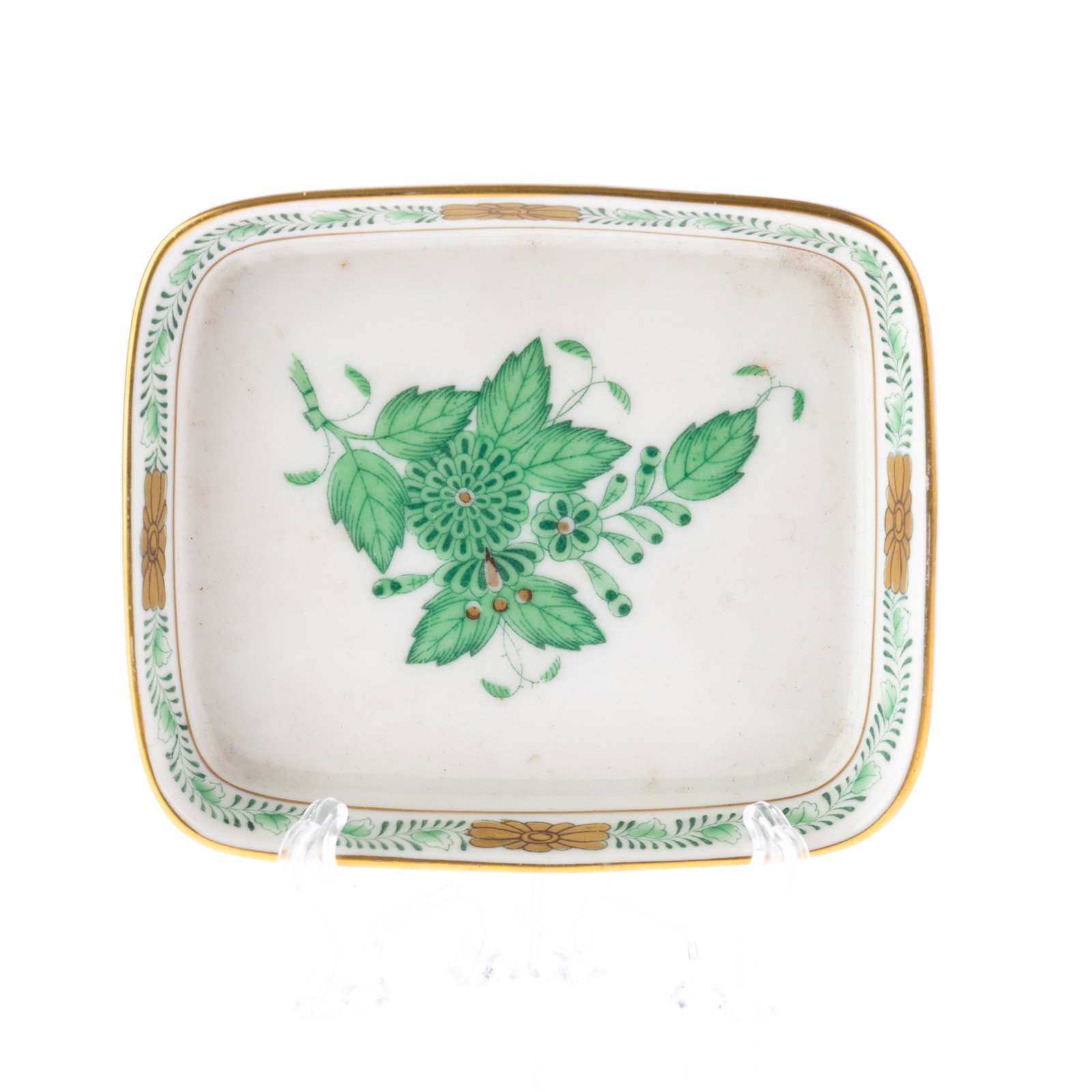 HEREND HUNGARY PORCELAIN HAND-PAINTED PLATE: (W) 9CM.From a collection of Wedgwood and other selected ceramic/porcelain objects. Kindly examine all photographs provided in this listing or ask for a condition report. All items offered are in gene