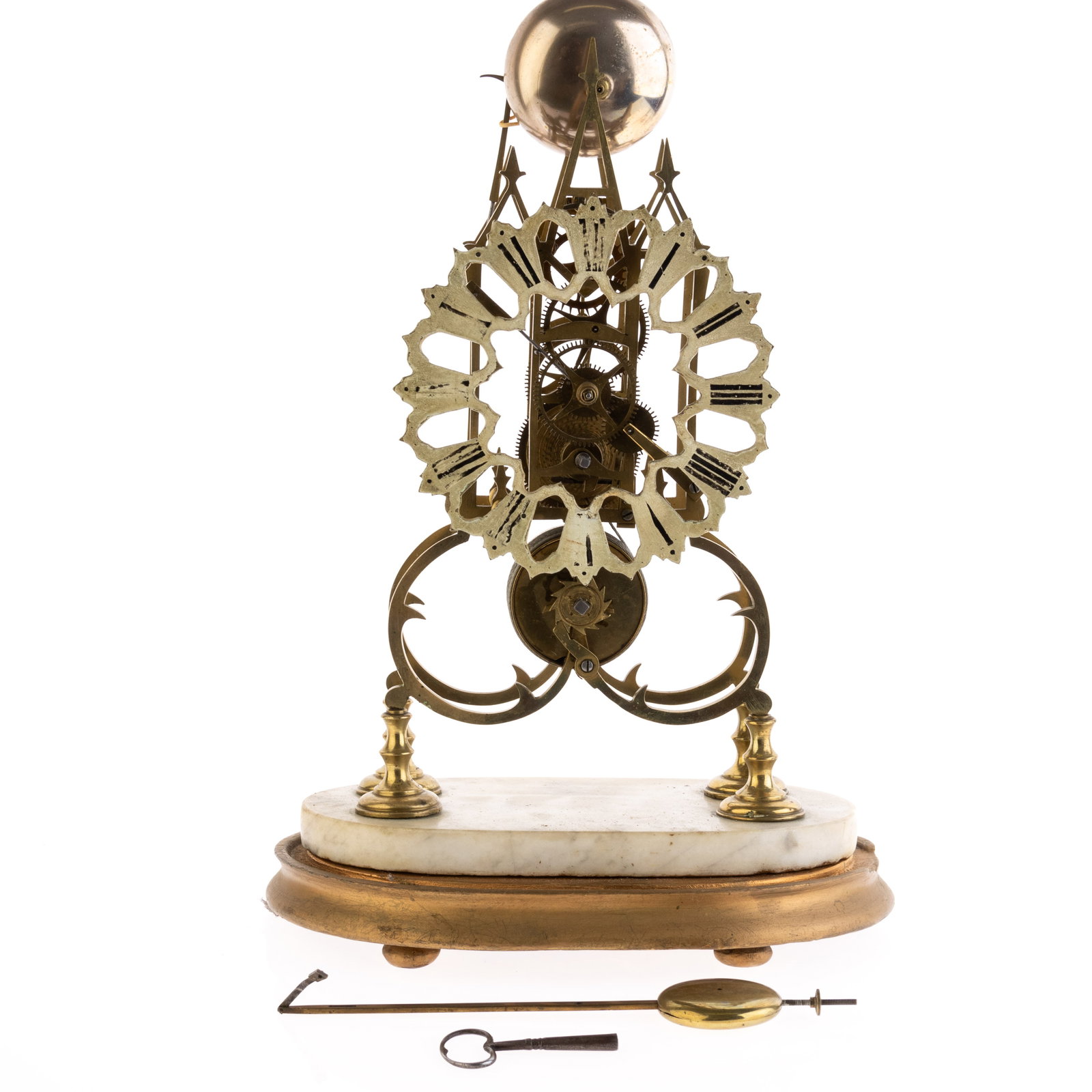 ANTIQUE VICTORIAN GOTHIC REVIVAL BRASS SKELETON MANTEL CLOCK (1 of 3)