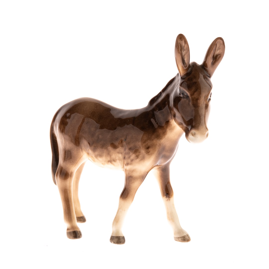 BESWICK PORCELAIN CERAMIC DONKEY FIGURE: From a collection of Wedgwood and other selected ceramic/porcelain objects. Kindly examine all photographs provided in this listing or ask for a condition report. All items offered are in generally go