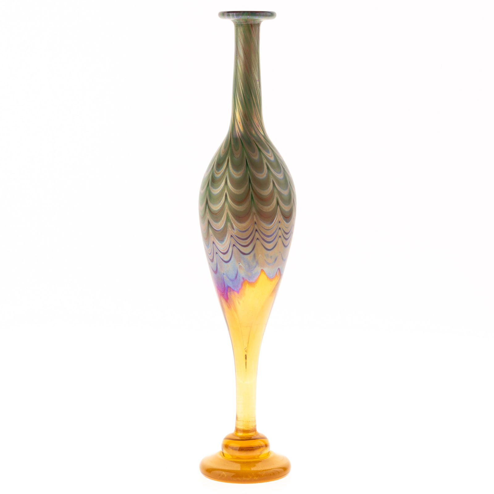 LOETZ STYLE SIGNED IRIDESCENT GLASS VASE: From a collection of Wedgwood and other selected ceramic/porcelain objects. Kindly examine all photographs provided in this listing or ask for a condition report. All items offered are in generally go