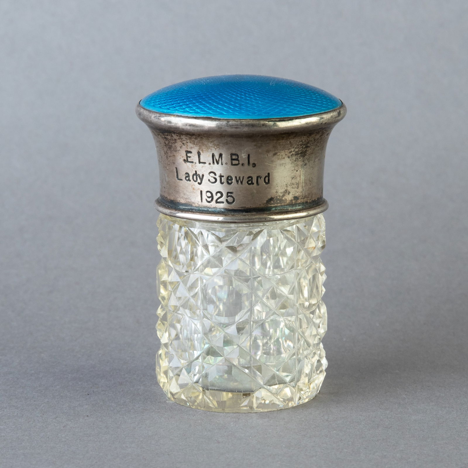 ART DECO GUILLOCHE ENAMEL SILVER TOPPED CRYSTAL GLASS VANITY JAR (1 of 4)