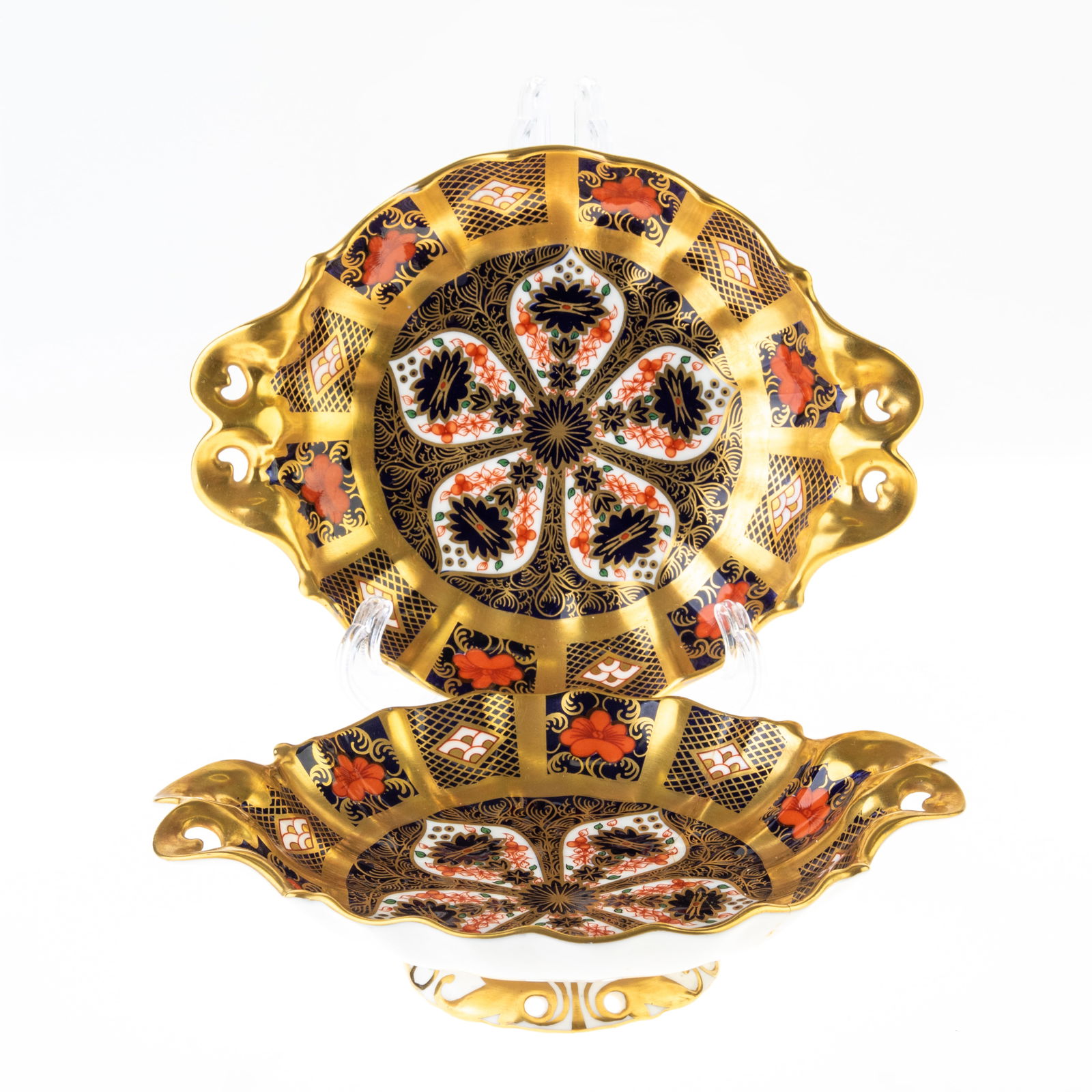 PAIR OF ROYAL CROWN DERBY GILT IMARI PORCELAIN FOOTED BOWLS (1 of 3)