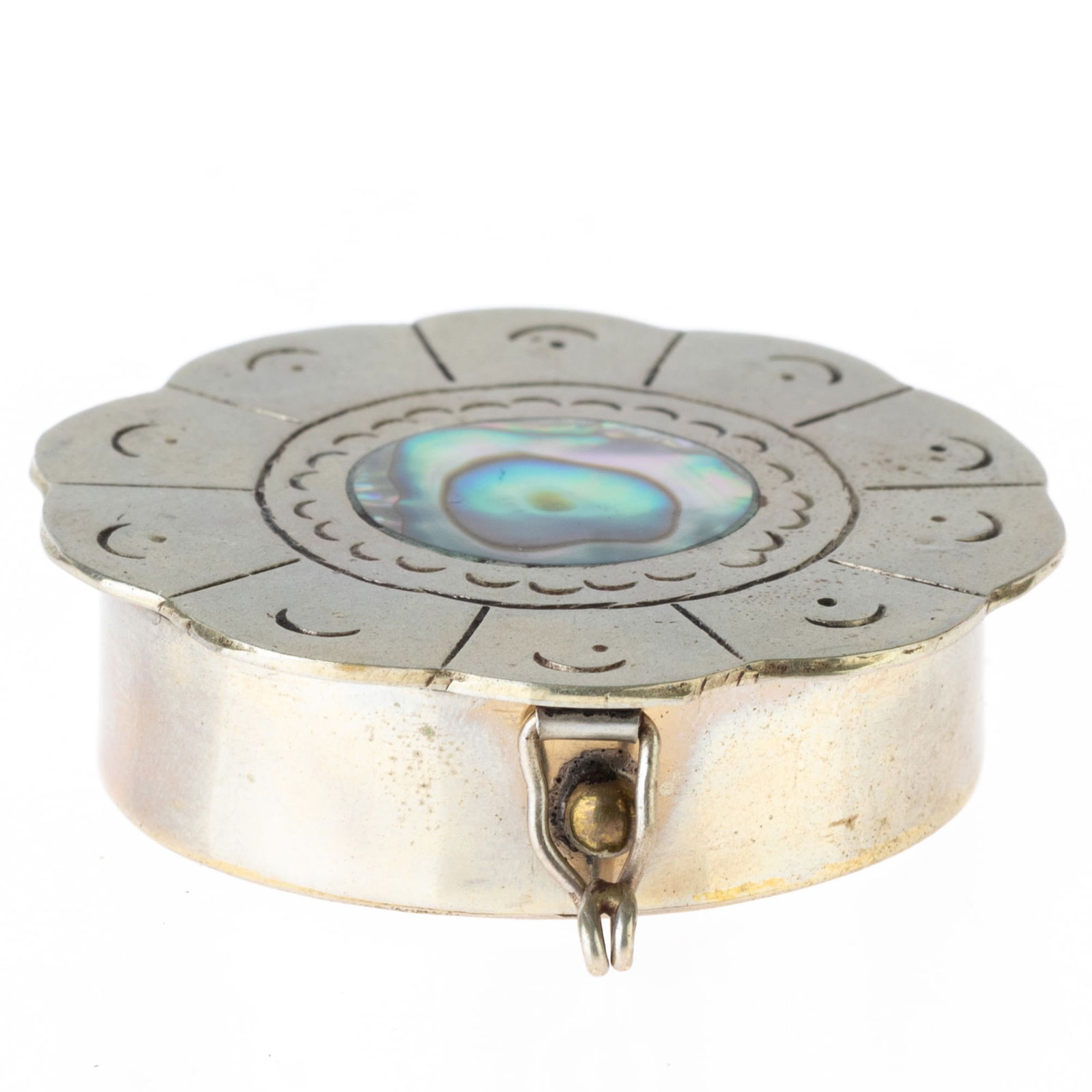 ABALONE ENGRAVED SILVER PILLBOX (1 of 3)