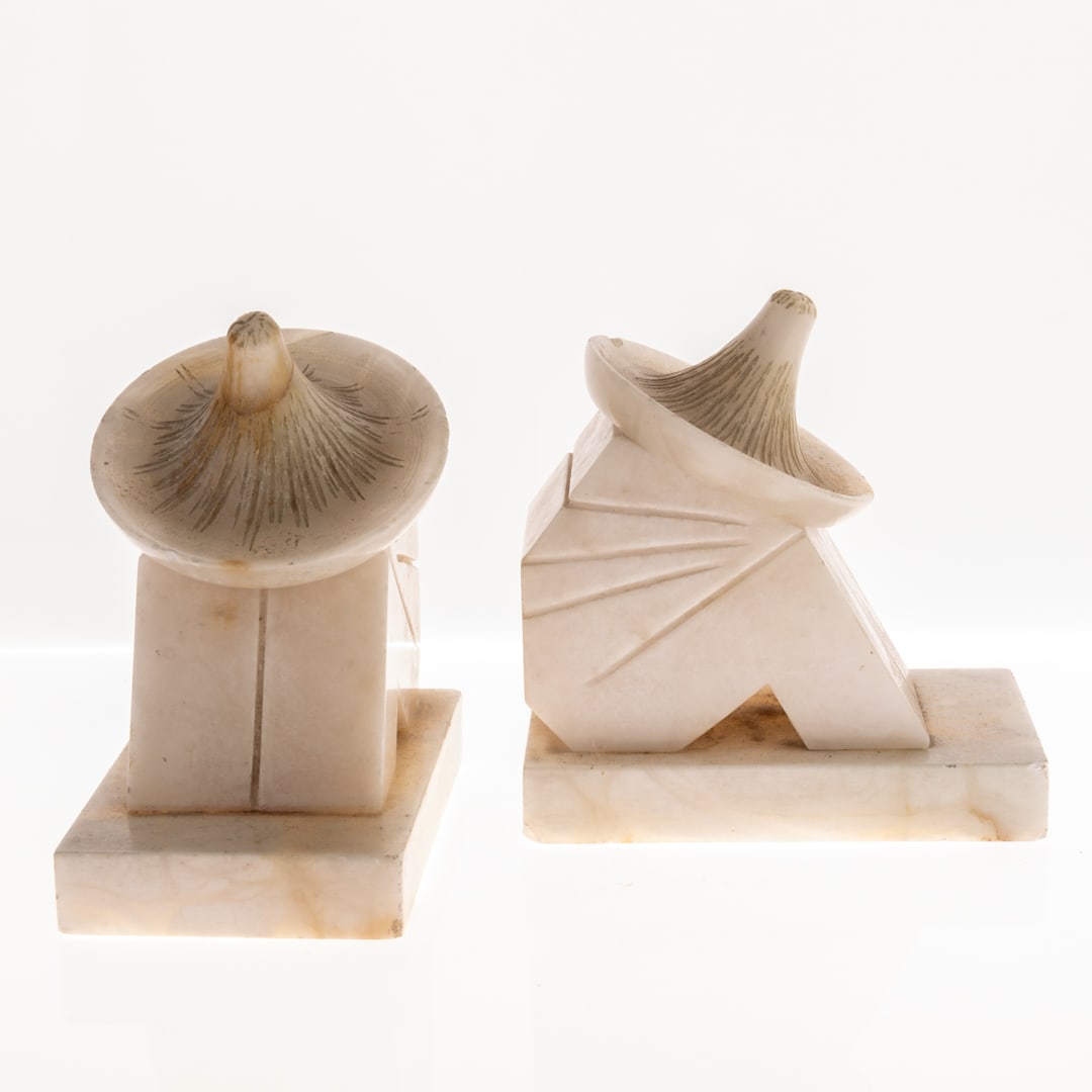 PAIR OF ART DECO ALABASTER BOOKENDS (1 of 3)