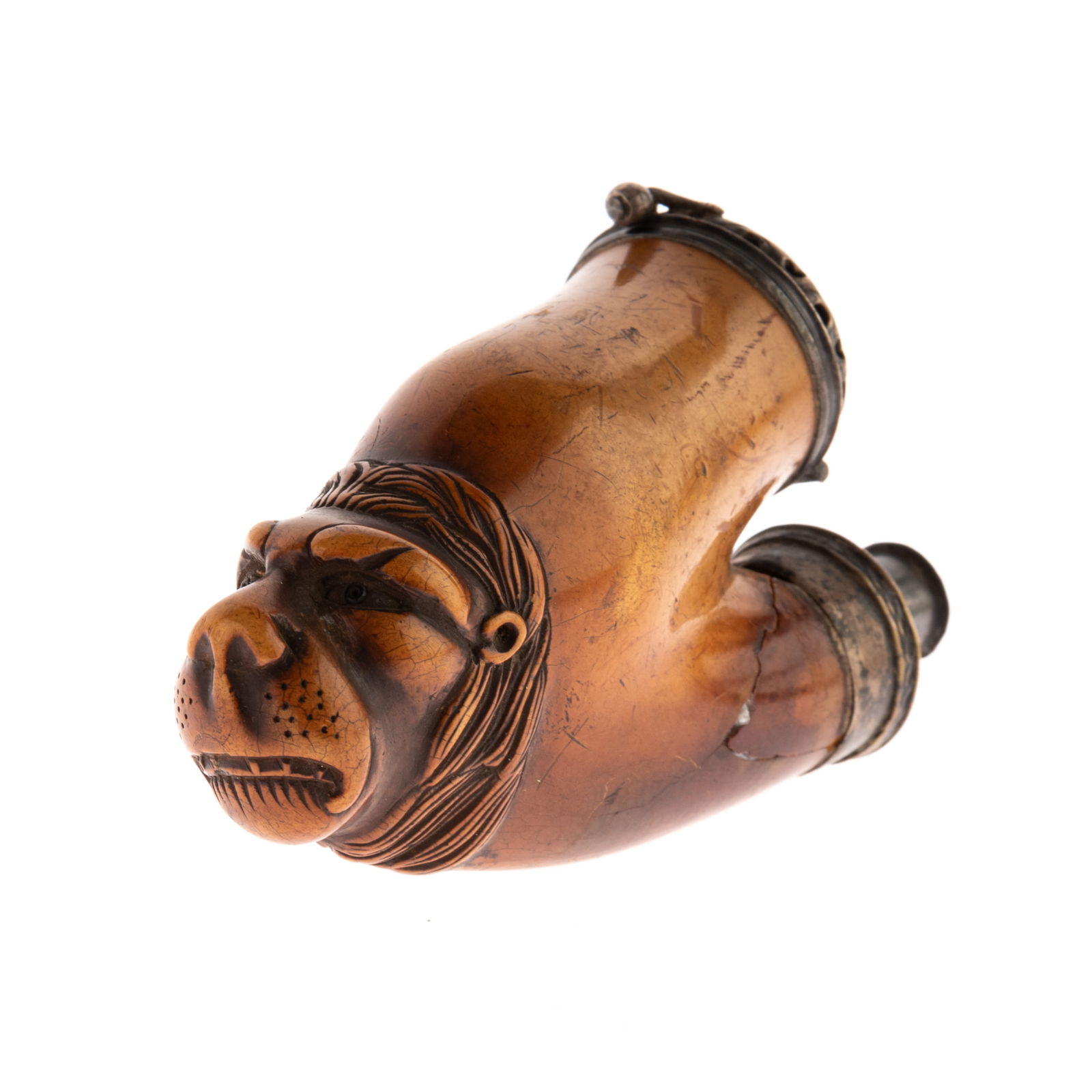 EARLY 19TH CENTURY CARVED MEERSCHAUM LION TOBACCO SMOKING PIPE (1 of 7)