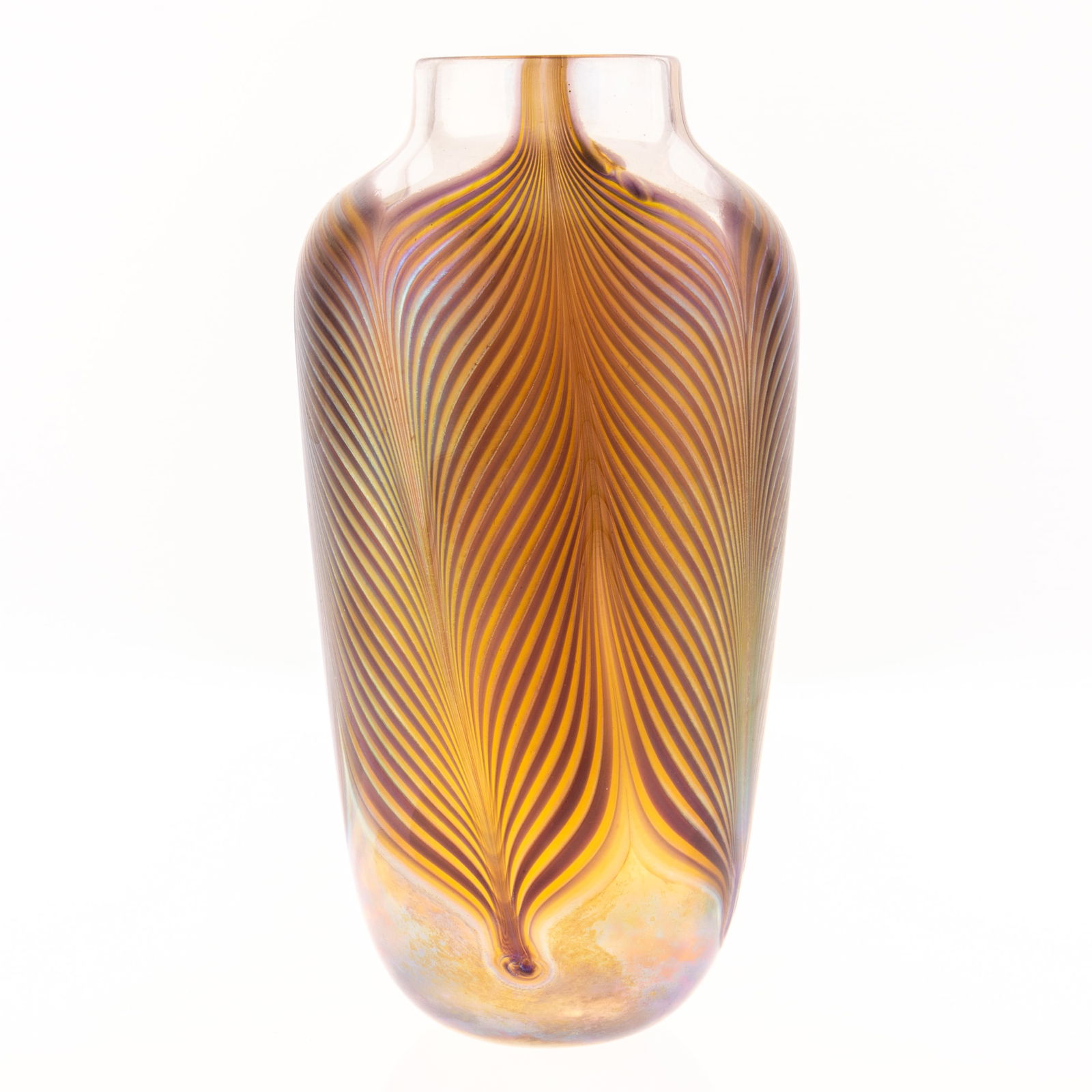 LOETZ STYLE SIGNED IRIDESCENT GLASS VASE: From a collection of Wedgwood and other selected ceramic/porcelain objects. Kindly examine all photographs provided in this listing or ask for a condition report. All items offered are in generally go