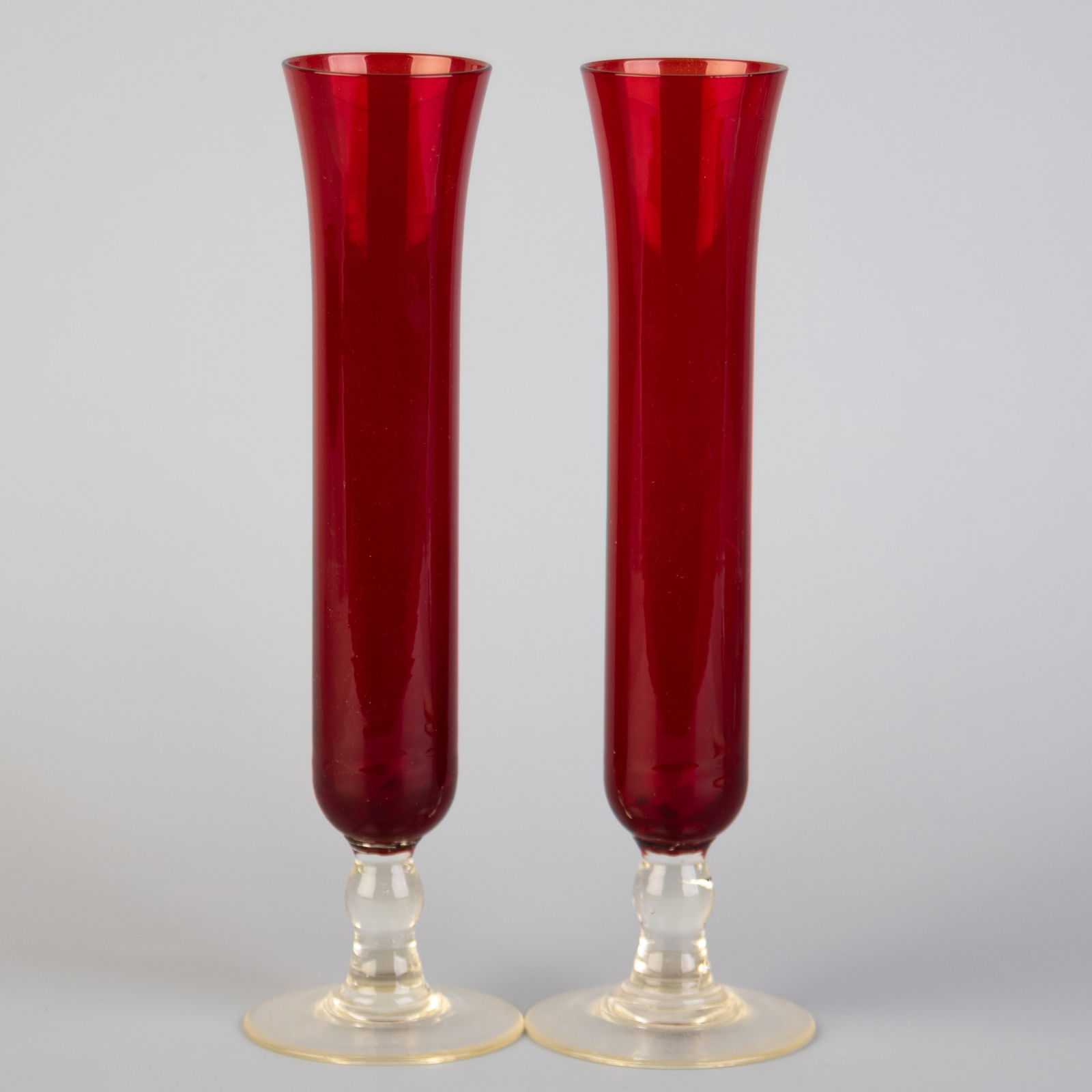 PAIR OF ANTIQUE RUBY GLASS RUBY SPILL VASES (1 of 3)