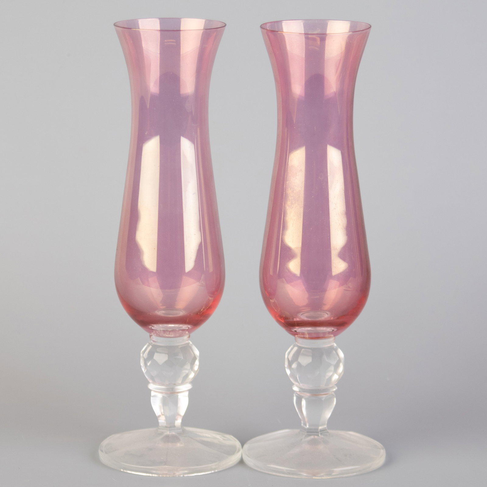 ANTIQUE PAIR OF VICTORIAN CRANBERRY GLASS SPILL VASES: Kindly examine all photographs provided in this listing or ask for a condition report. All items offered are in generally good, pre-owned condition, unless otherwise specifically described. The item i