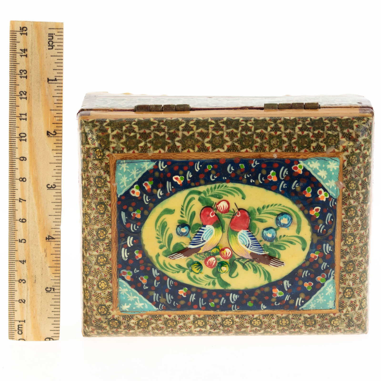 ANTIQUE PERSIAN HAND PAINTED WOODEN BIRDS BOX (1 of 3)